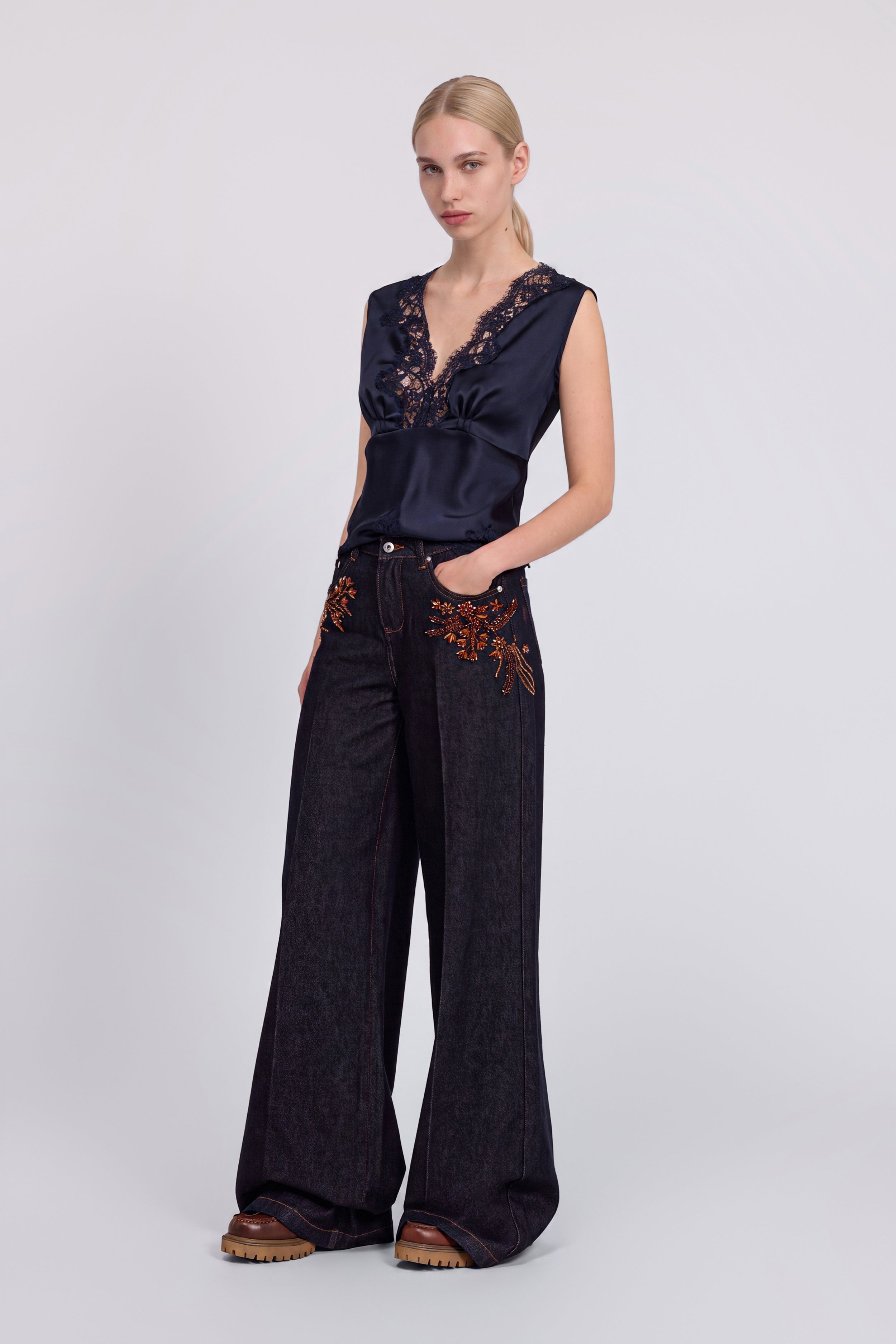 FLARE JEANS WITH JEWEL EMBROIDERIES