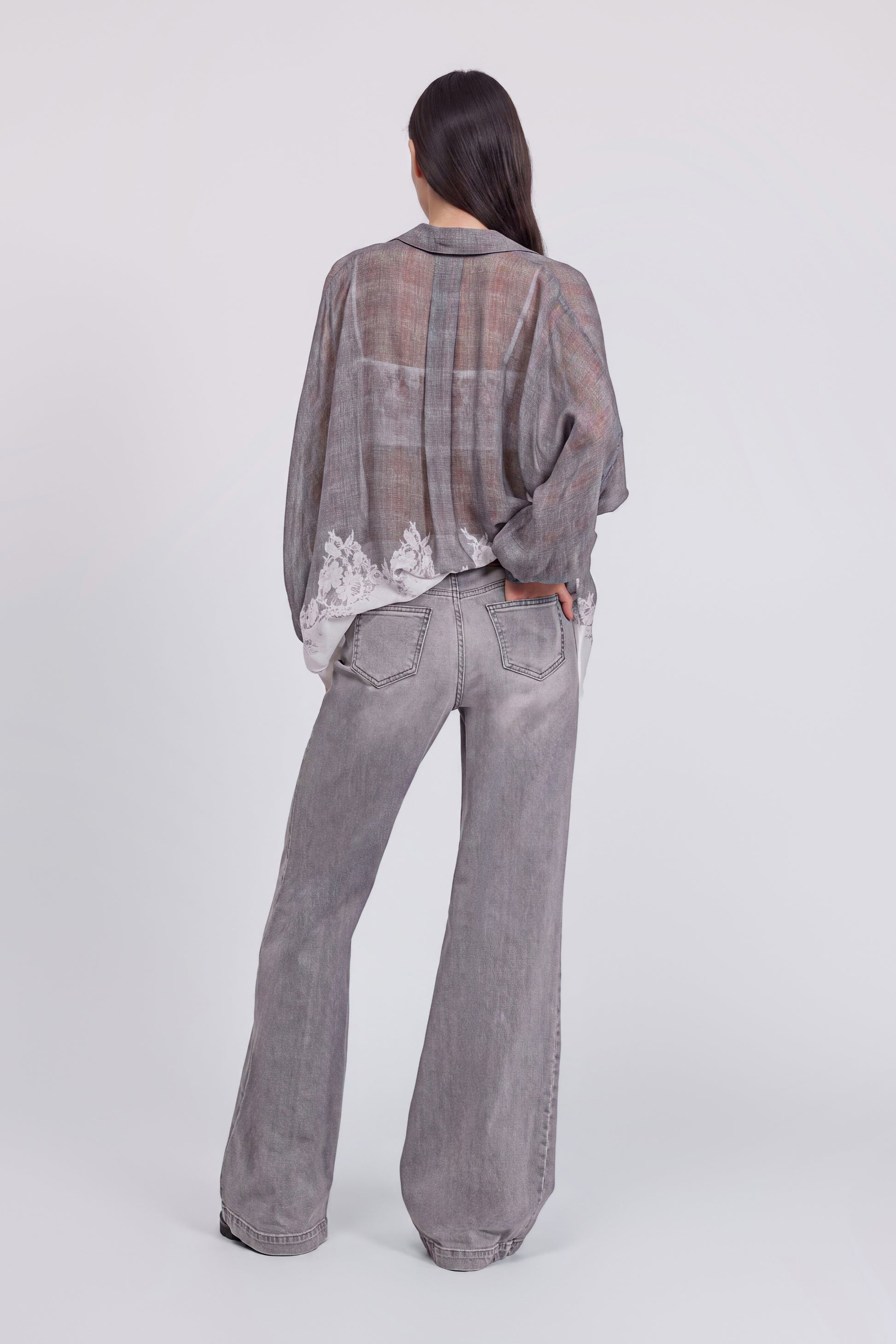 JEANS FLARE IN DENIM GRIGIO STRETCH
