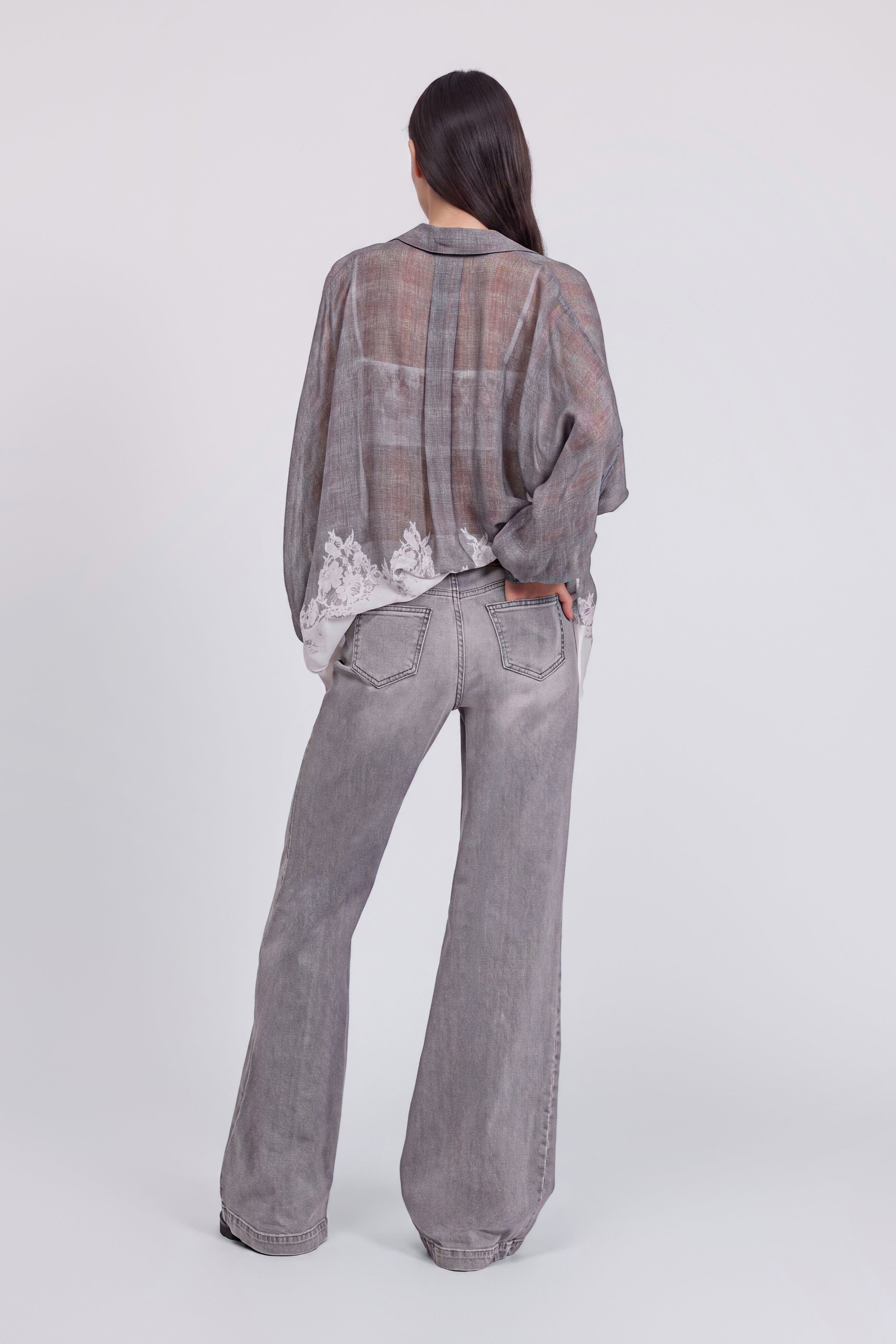 JEANS FLARE IN DENIM GRIGIO STRETCH