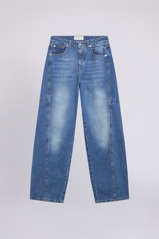 JEANS BARREL LEG IN DENIM LAVAGGIO MEDIO