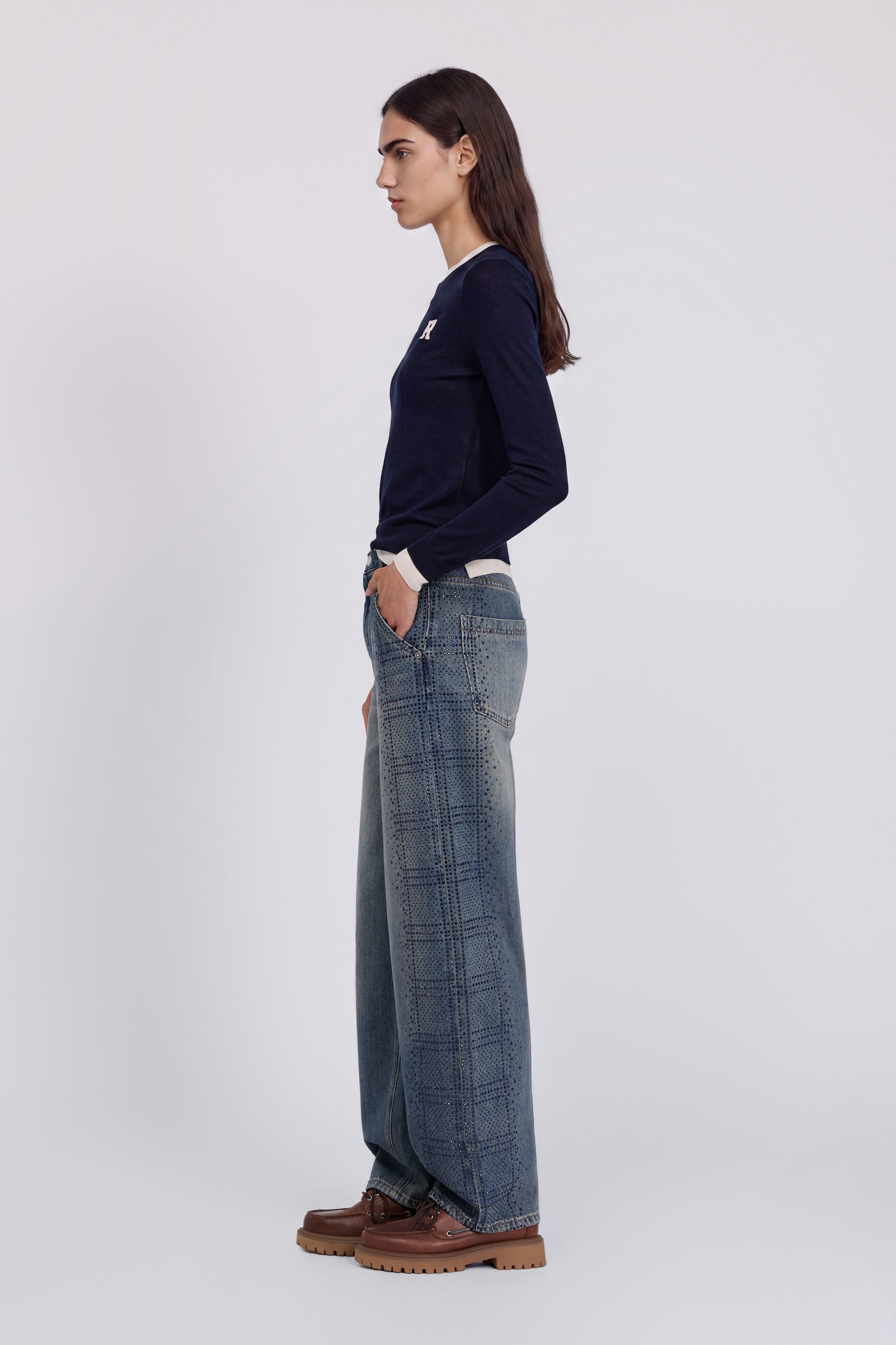 CARROT JEANS WITH RHINESTONE CHECK DETAIL ON THE SIDES
