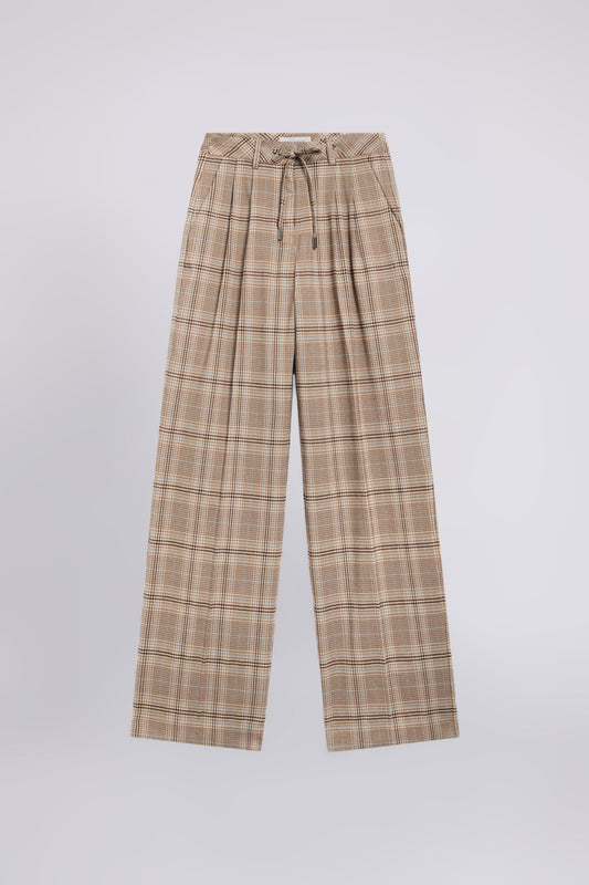 CHECKED PANTS WITH PLEATS AND DRAWSTRING