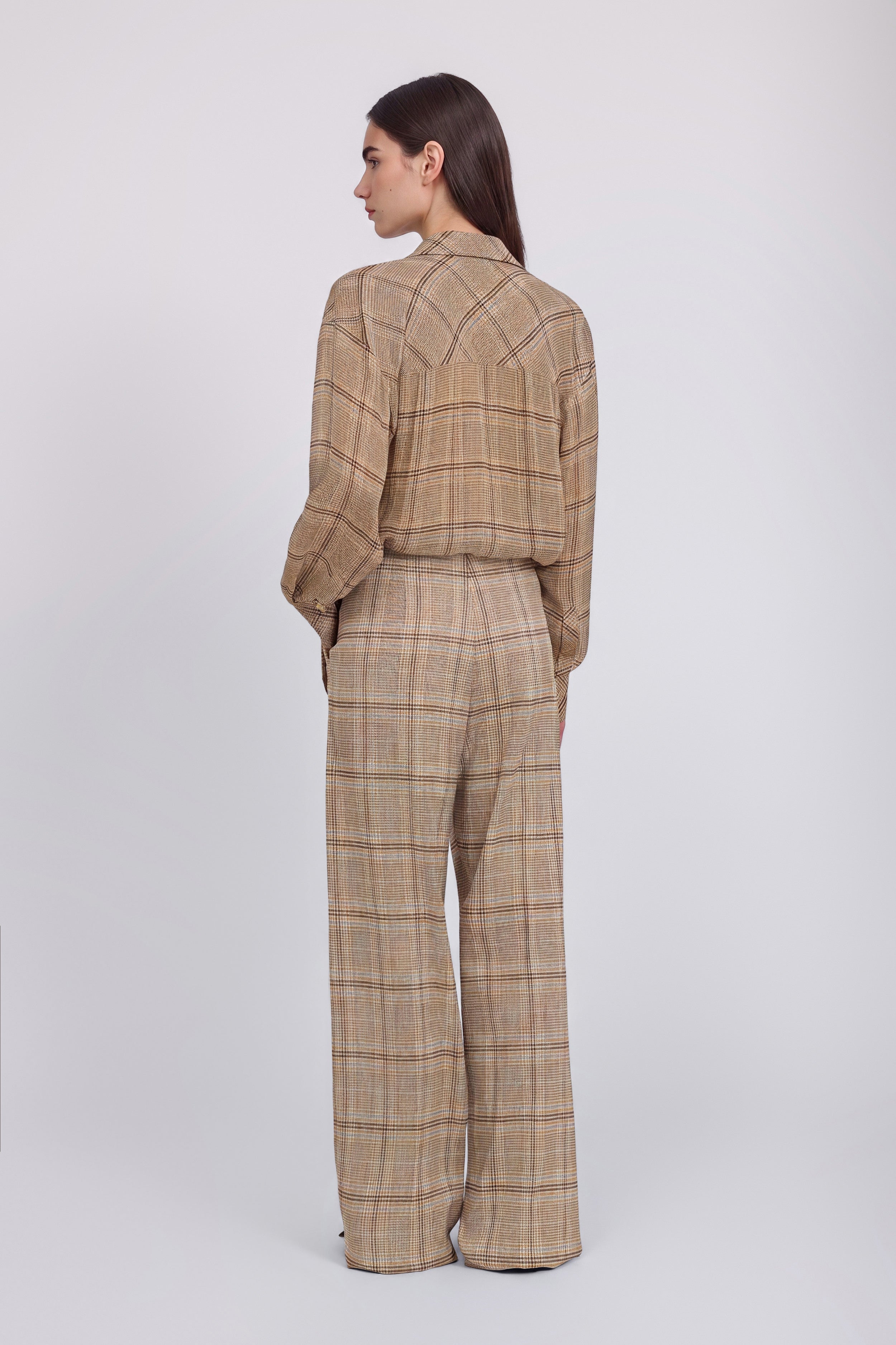 CHECKED PANTS WITH PLEATS AND DRAWSTRING