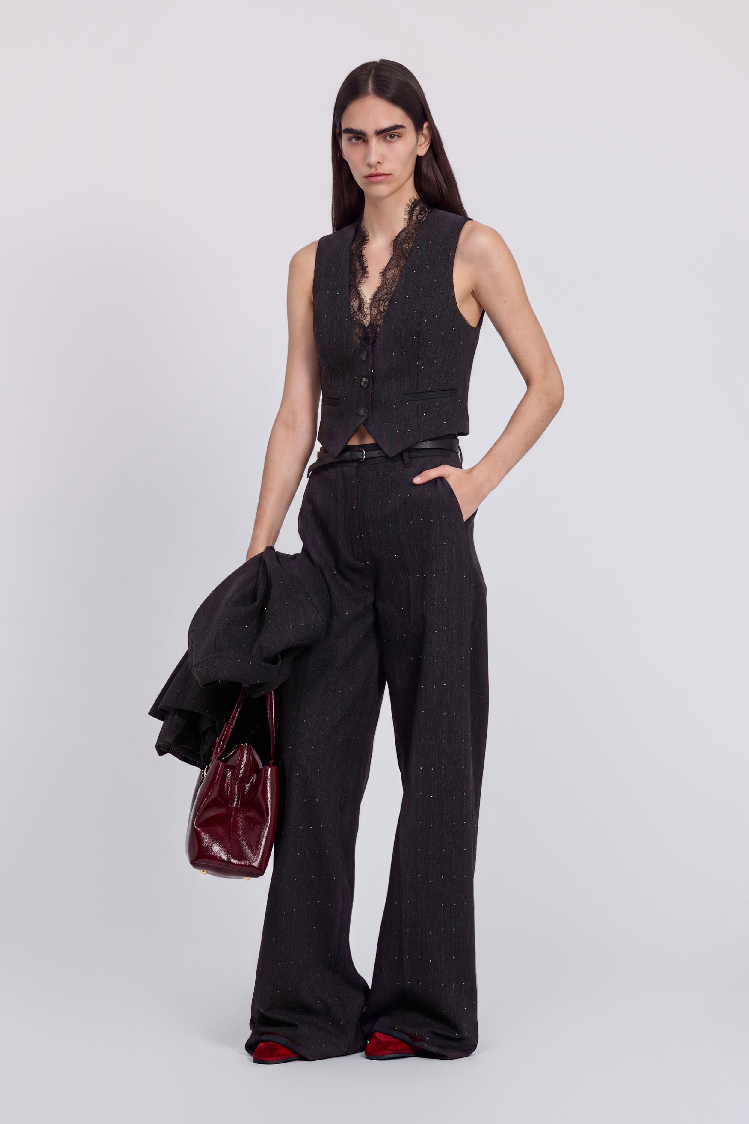 TAILORED PINSTRIPED PANTS WITH MICRO SEQUINS
