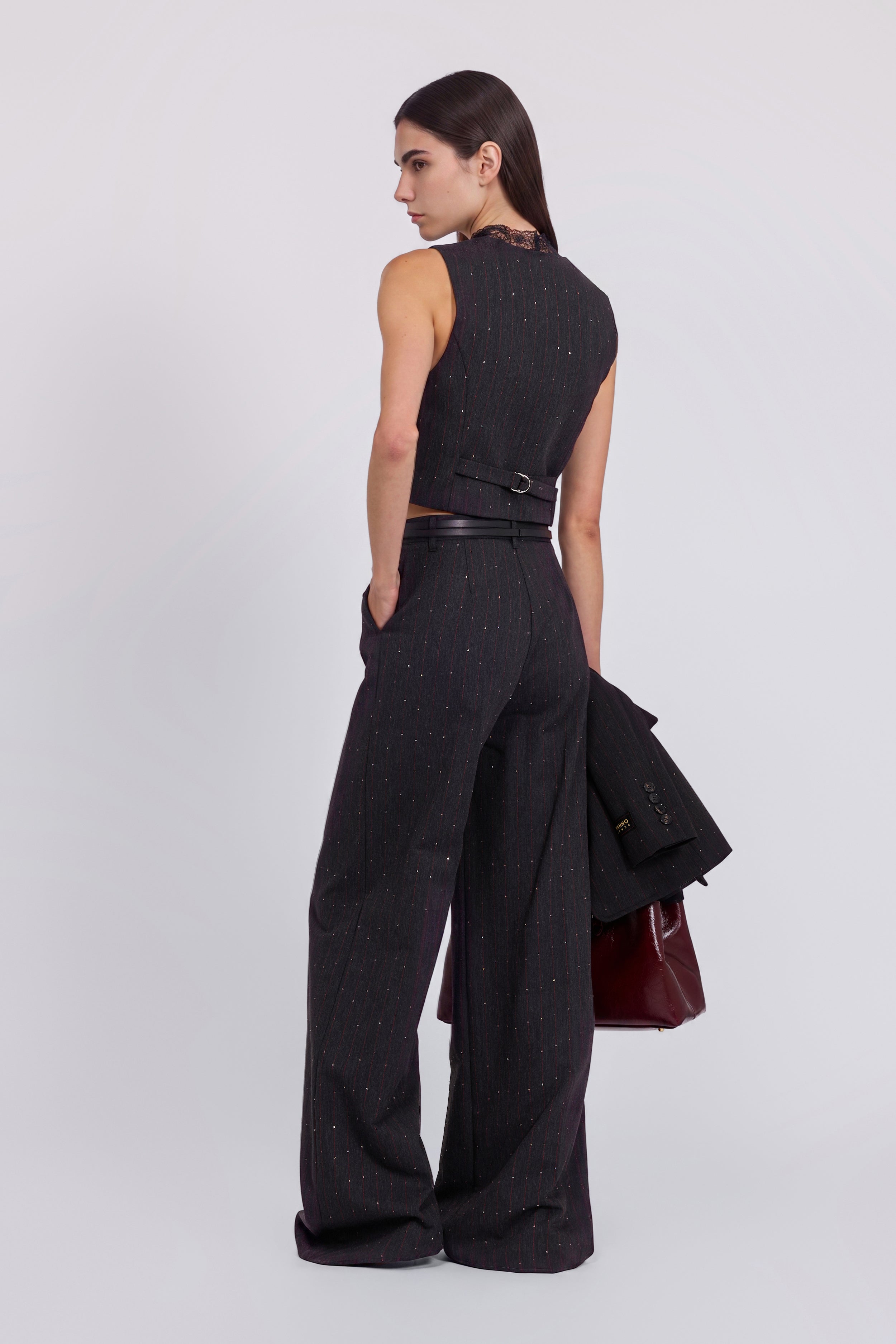 TAILORED PINSTRIPED PANTS WITH MICRO SEQUINS