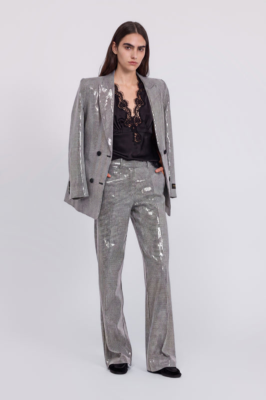 PANTALONI SARTORIALI IN PIED DE POULE CON PAILLETTES