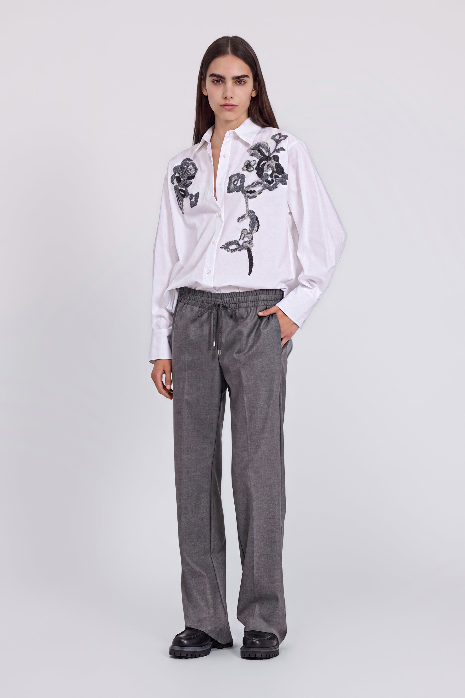 FLANNEL PANTS WITH ELASTIC WAISTBAND AND DRAWSTRING