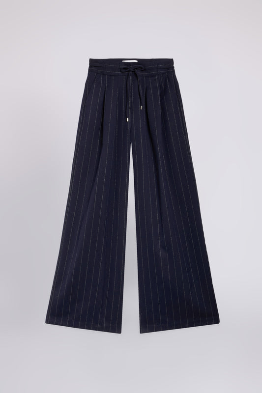 LUREX PINSTRIPED PANTS WITH PLEATS AND DRAWSTRING