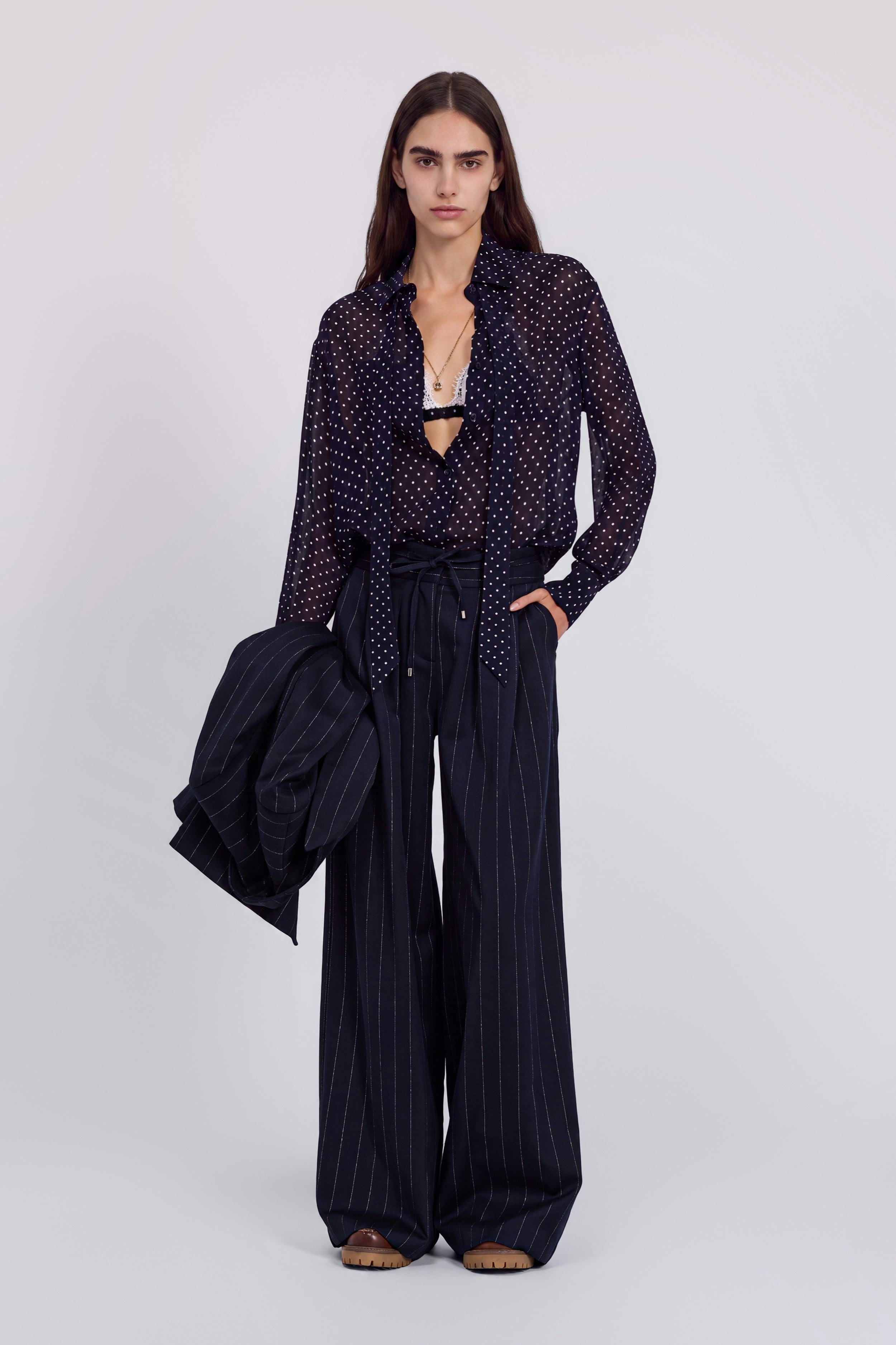 LUREX PINSTRIPED PANTS WITH PLEATS AND DRAWSTRING