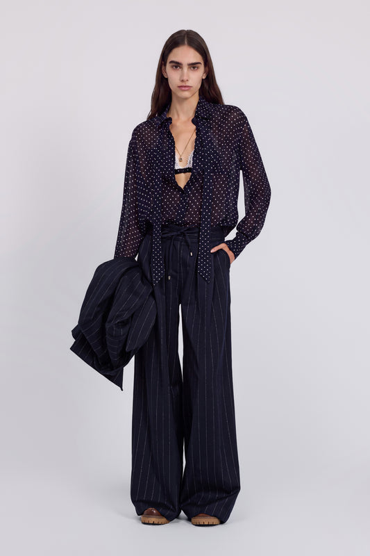 LUREX PINSTRIPED PANTS WITH PLEATS AND DRAWSTRING