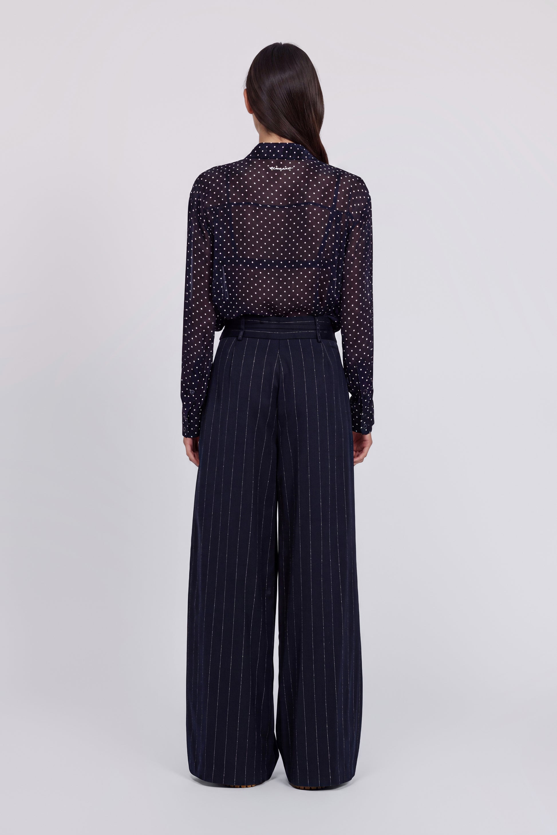 LUREX PINSTRIPED PANTS WITH PLEATS AND DRAWSTRING