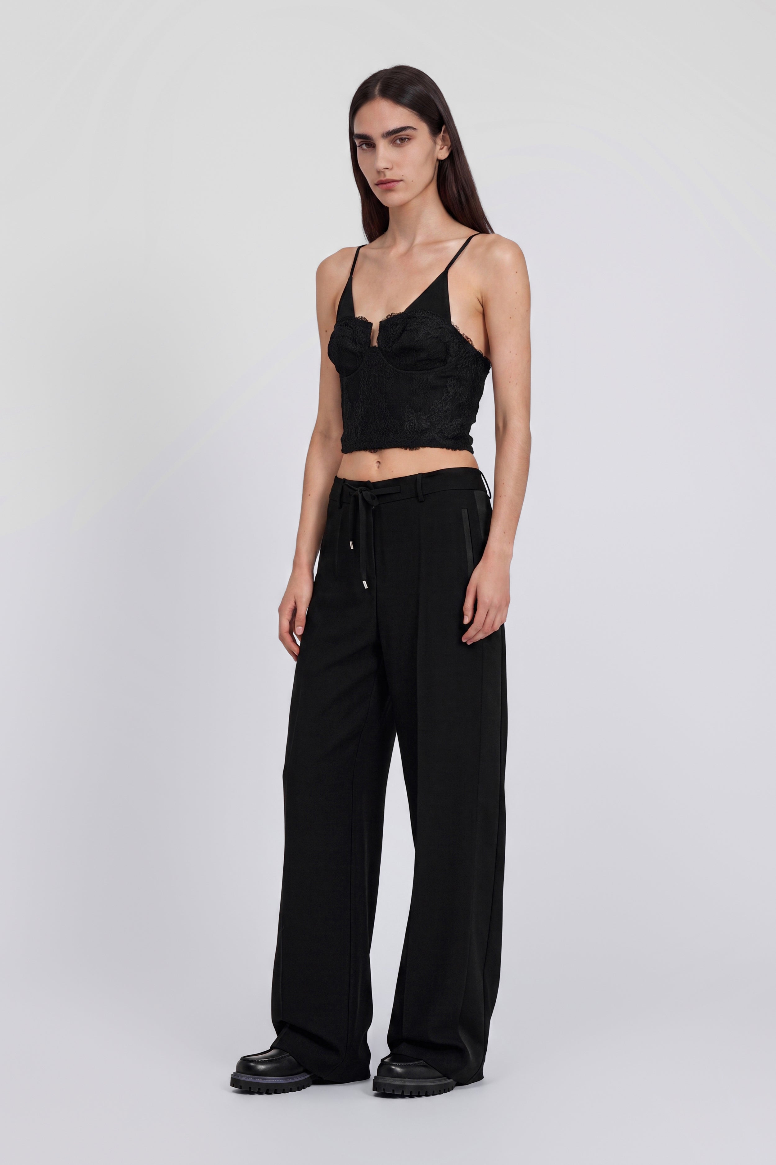 PANTALON SMOKING AVEC EMPIÈCEMENTS EN SATIN ET COULISSE