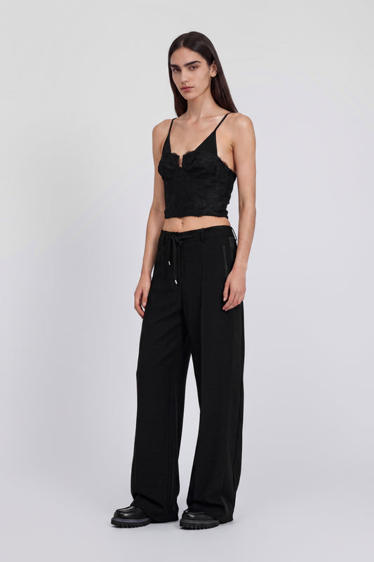 PANTALON SMOKING AVEC EMPIÈCEMENTS EN SATIN ET COULISSE