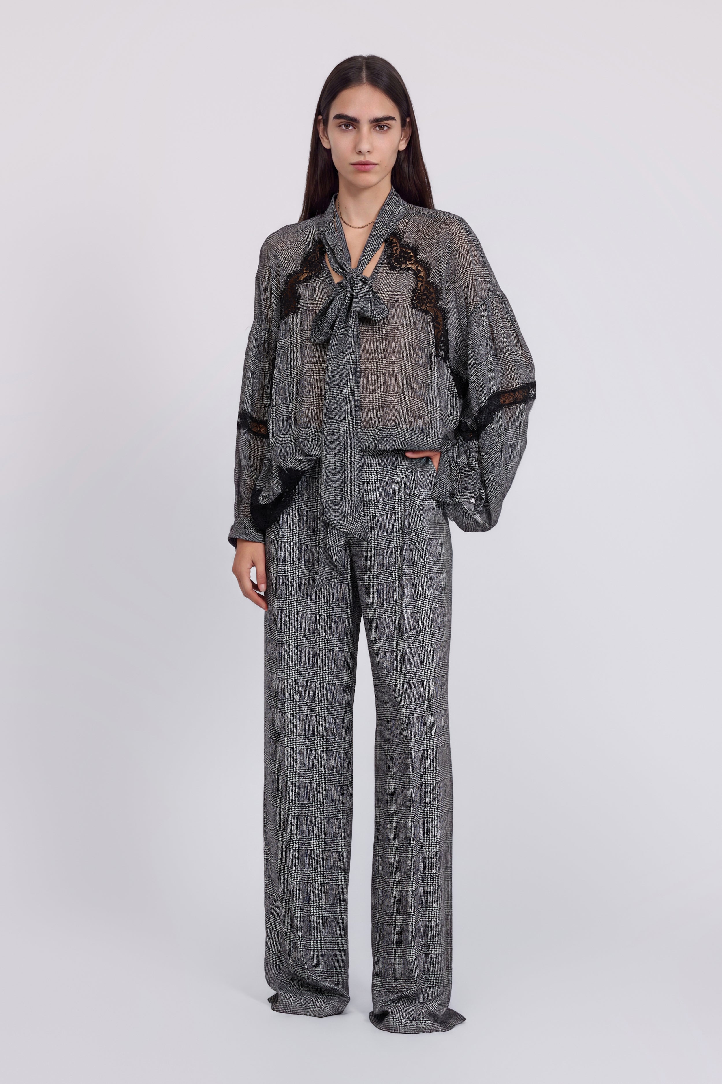 PANTALON LARGE EN VISCOSE À CARREAUX