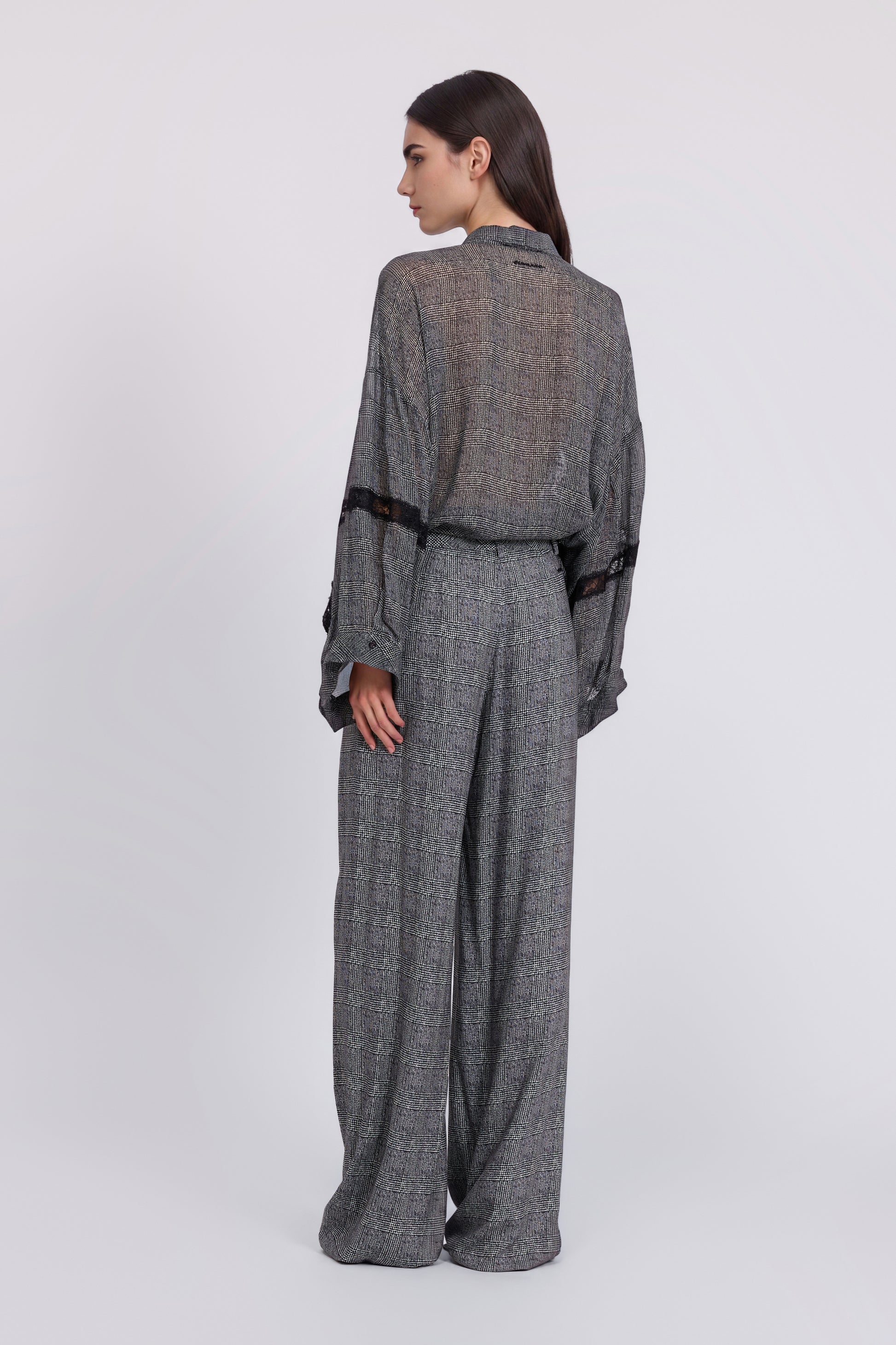 PANTALON LARGE EN VISCOSE À CARREAUX