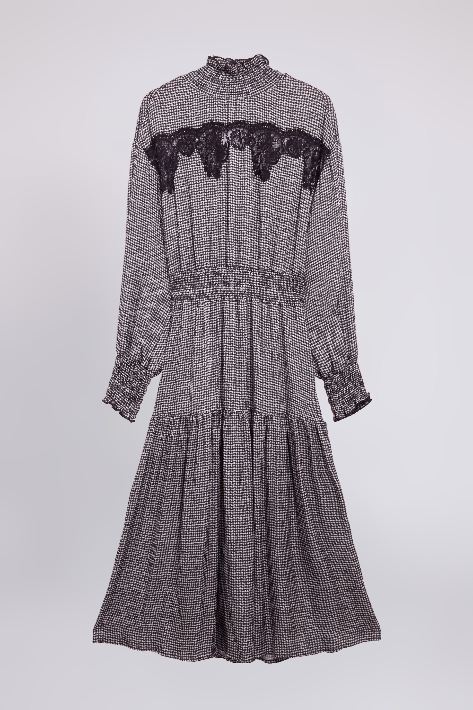 ABITO MIDI IN VISCOSA PIED-DE-POULE CON PIZZO