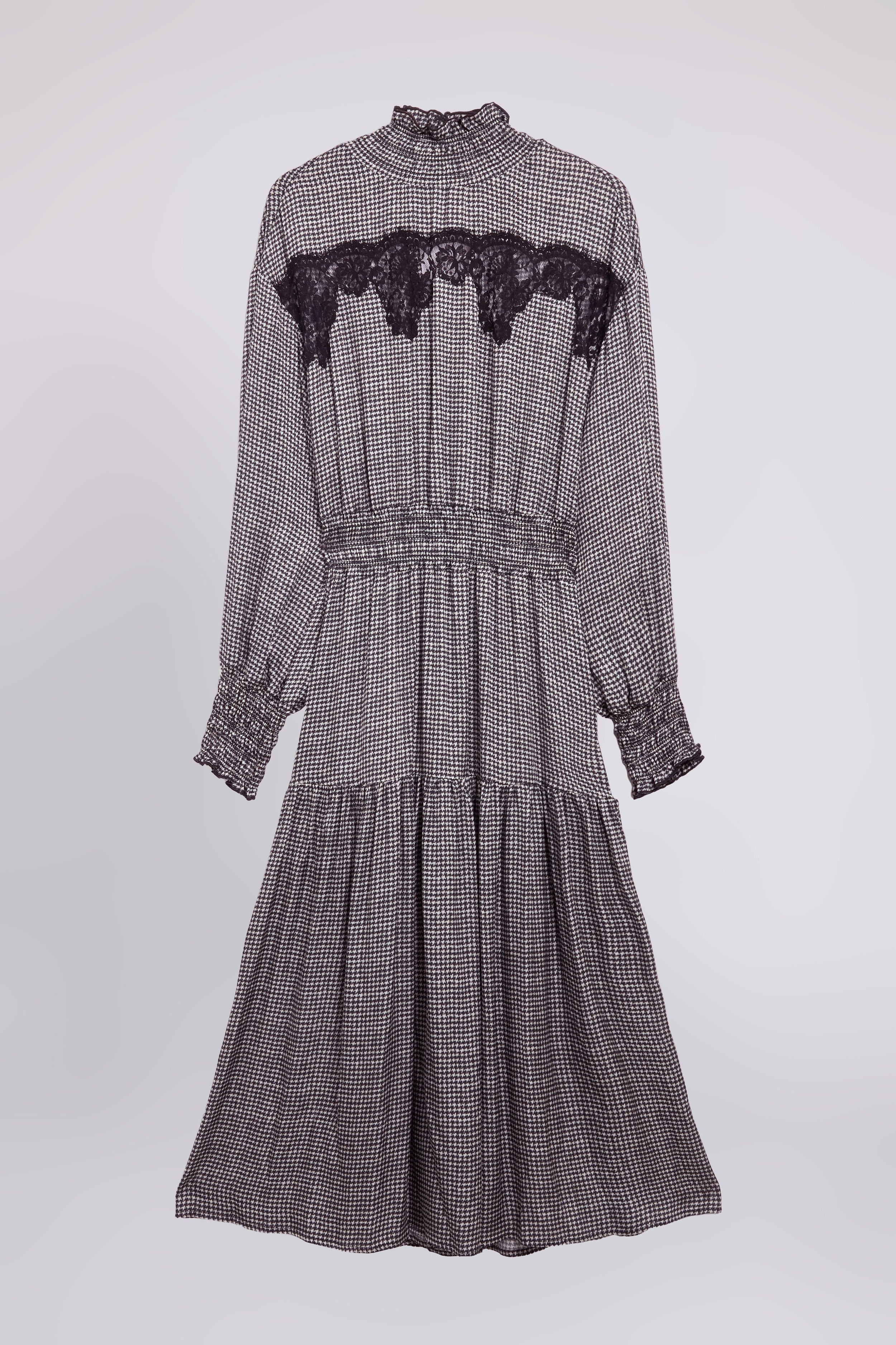 ABITO MIDI IN VISCOSA PIED-DE-POULE CON PIZZO