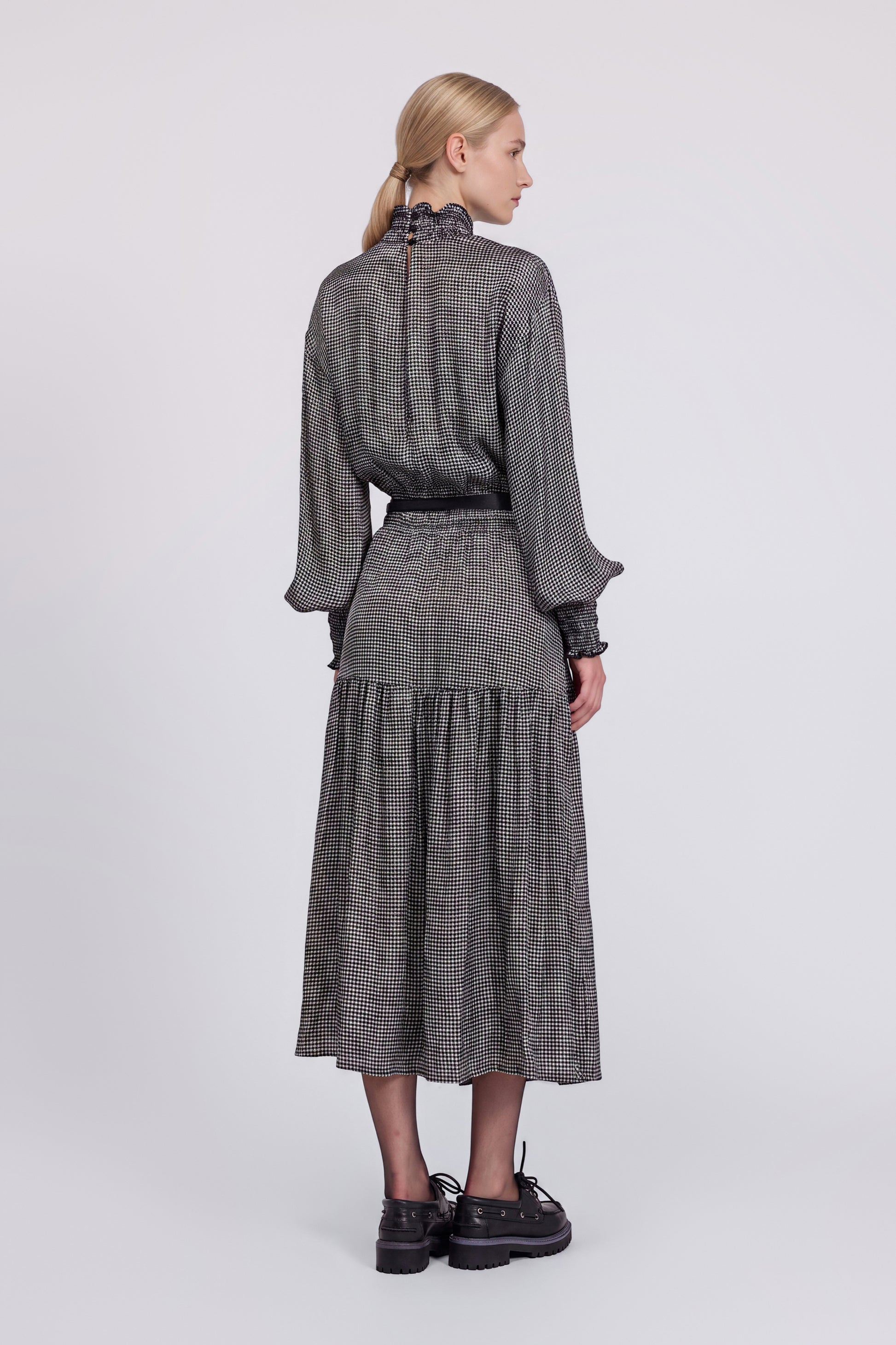 ABITO MIDI IN VISCOSA PIED-DE-POULE CON PIZZO