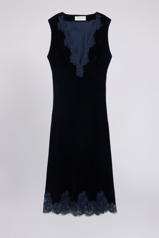ROBE MIDI EN VELOURS AVEC DENTELLE BRODÉE