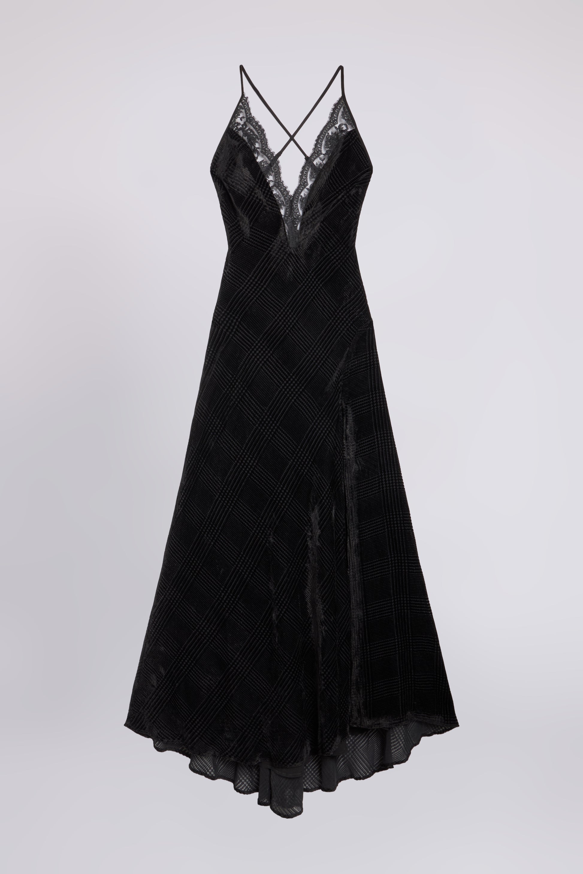 DEVORÉ VELVET MAXI DRESS WITH EMBROIDERED LACE