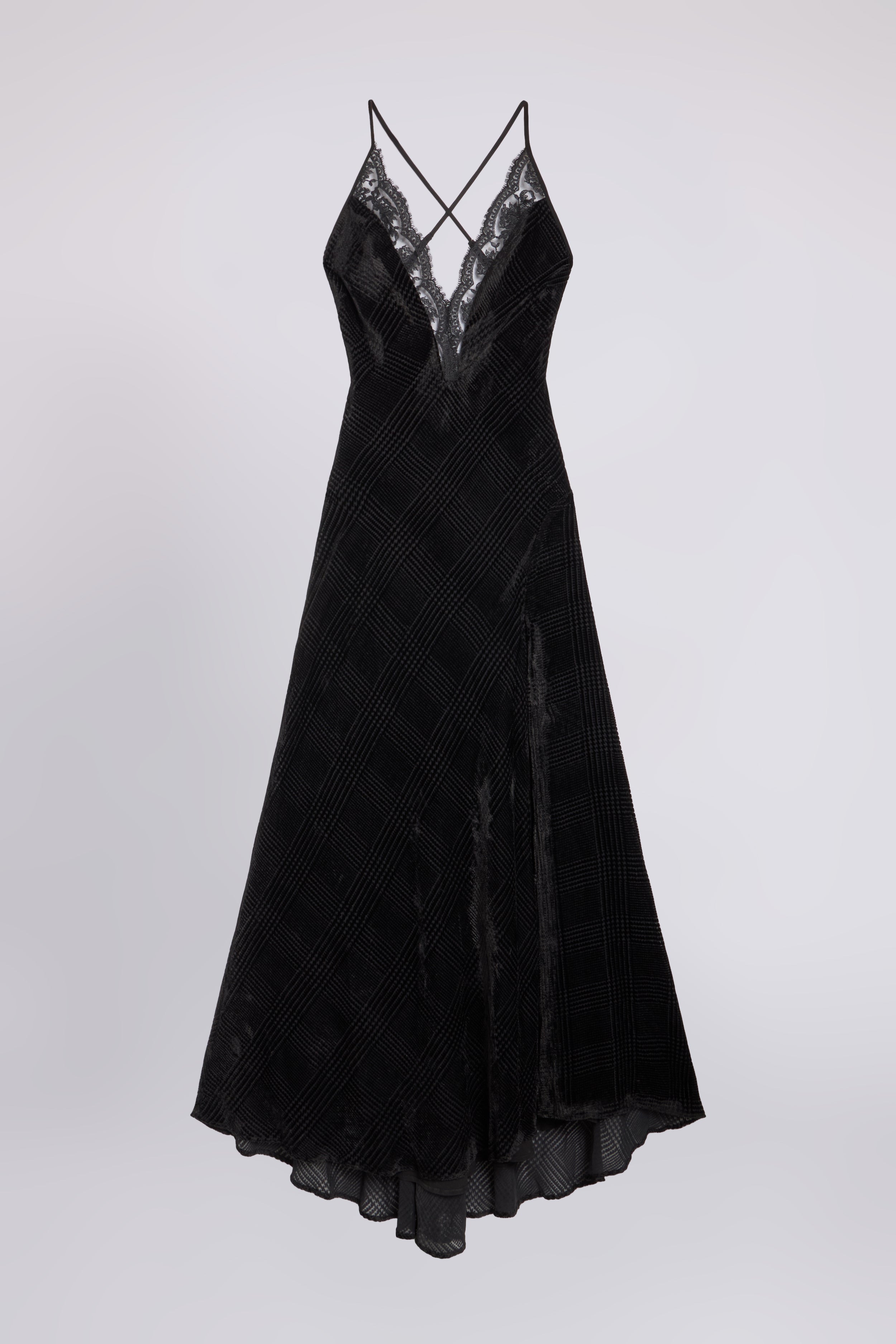 DEVORÉ VELVET MAXI DRESS WITH EMBROIDERED LACE