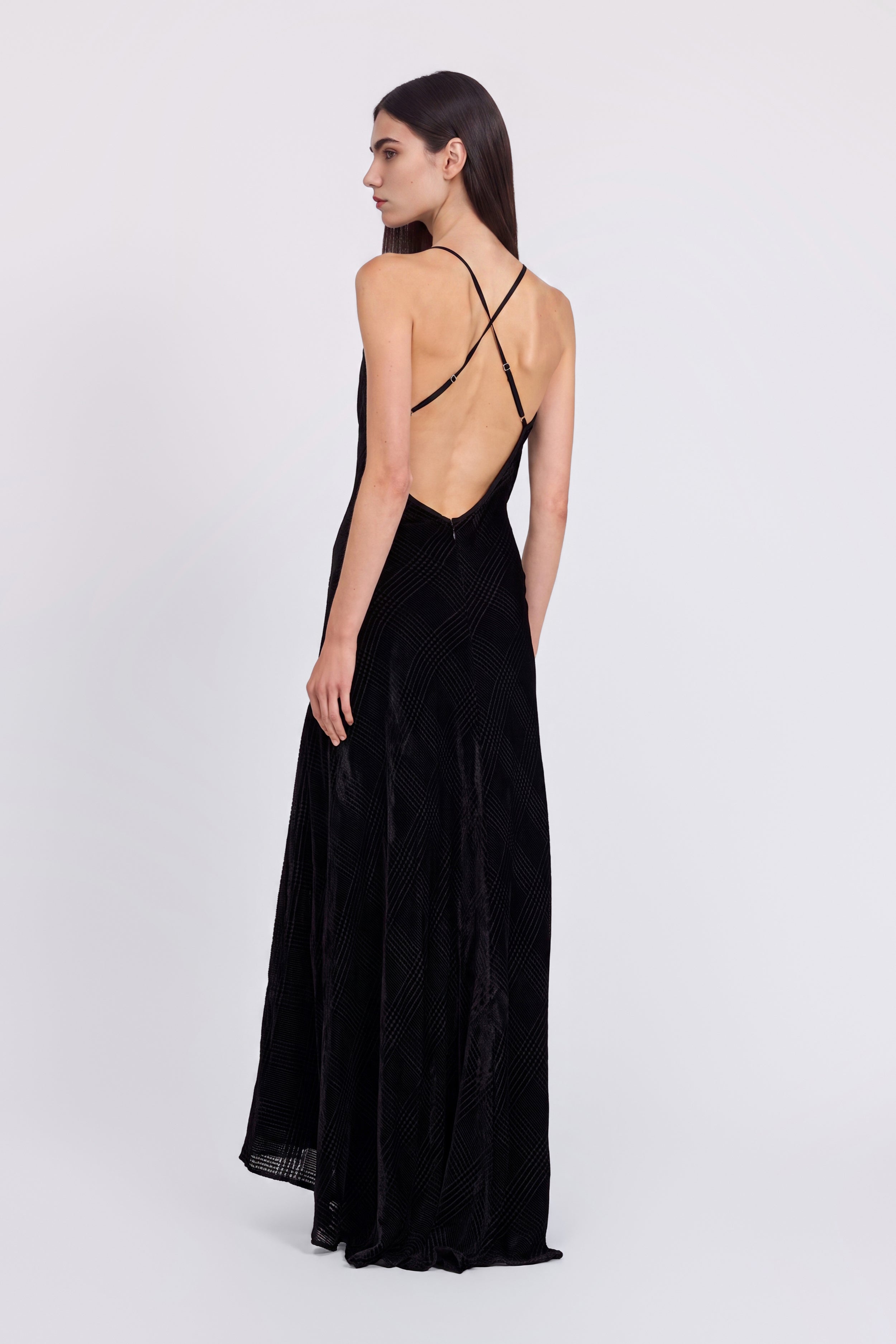 DEVORÉ VELVET MAXI DRESS WITH EMBROIDERED LACE