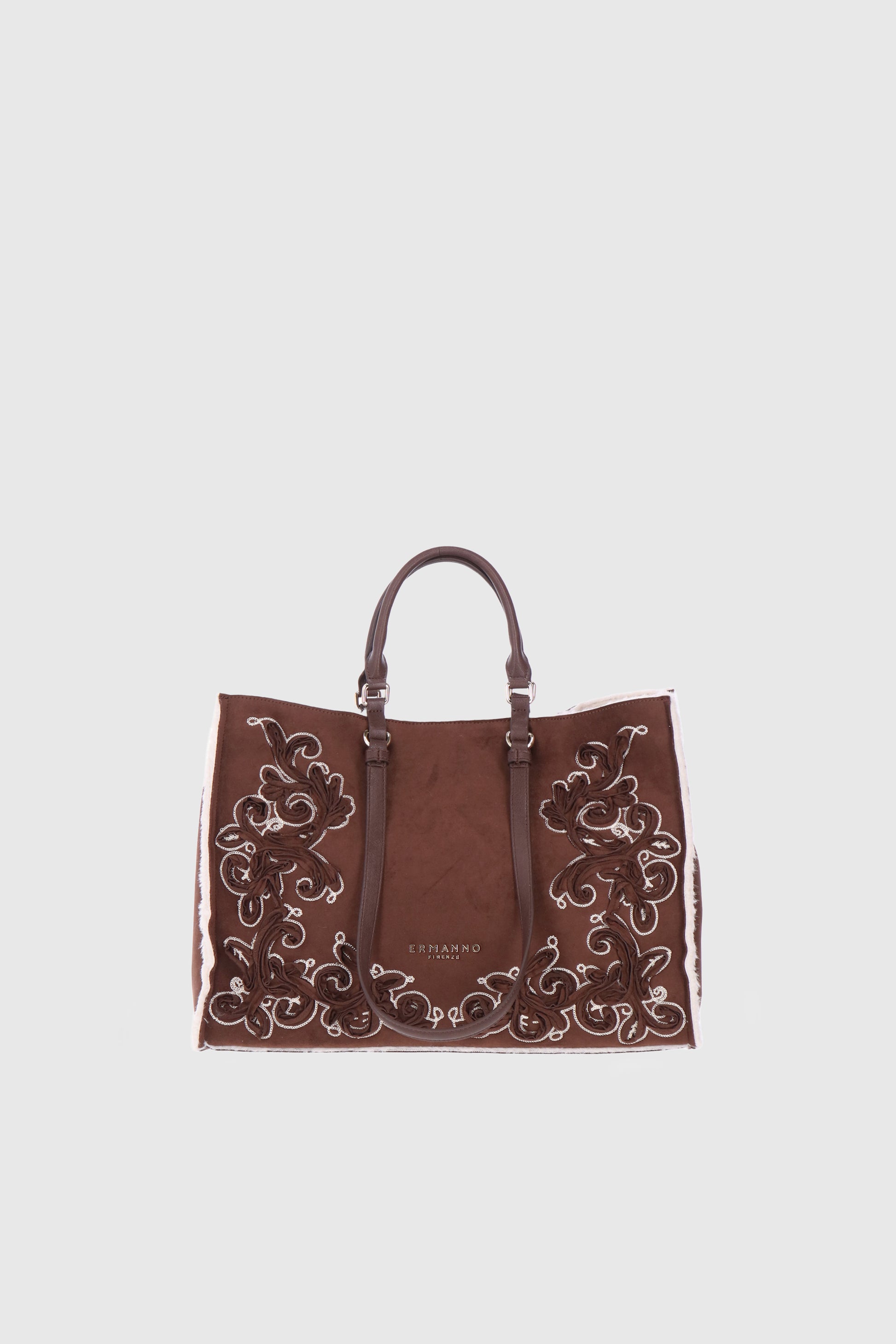 FAUX SHEEPSKIN SUEDE SHOPPING BAG WITH EMBROIDERIES