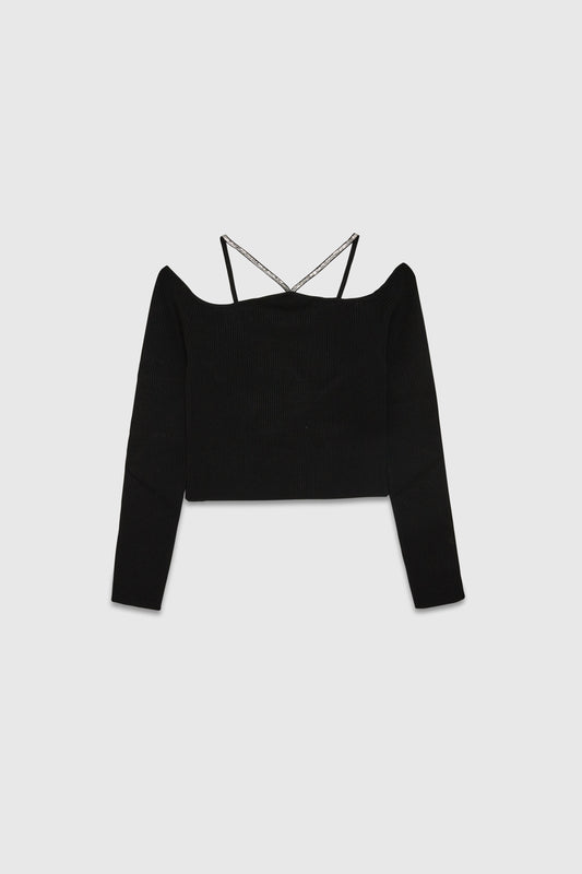 Rhinestone cut-out sweater