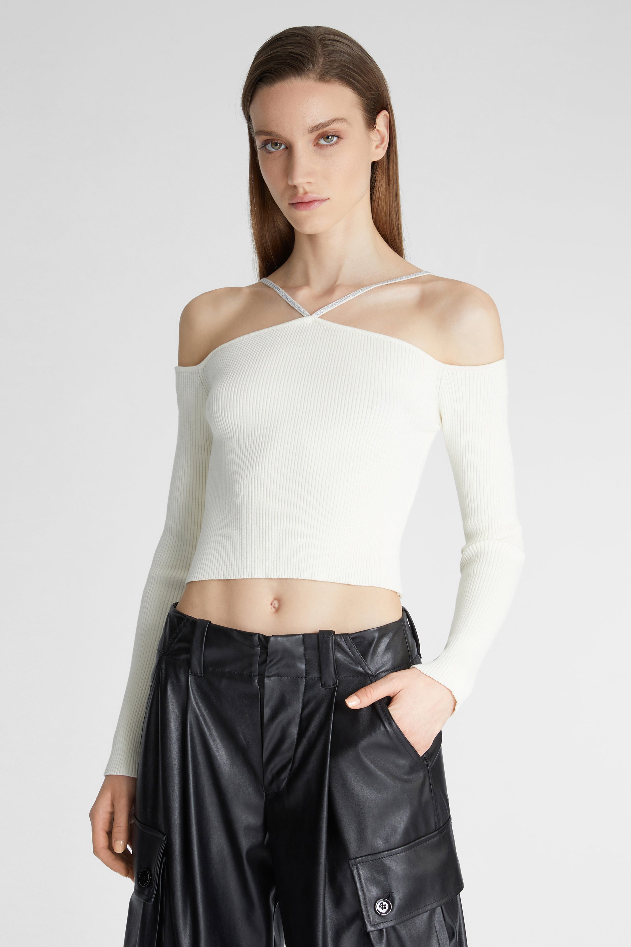 Rhinestone cut-out sweater