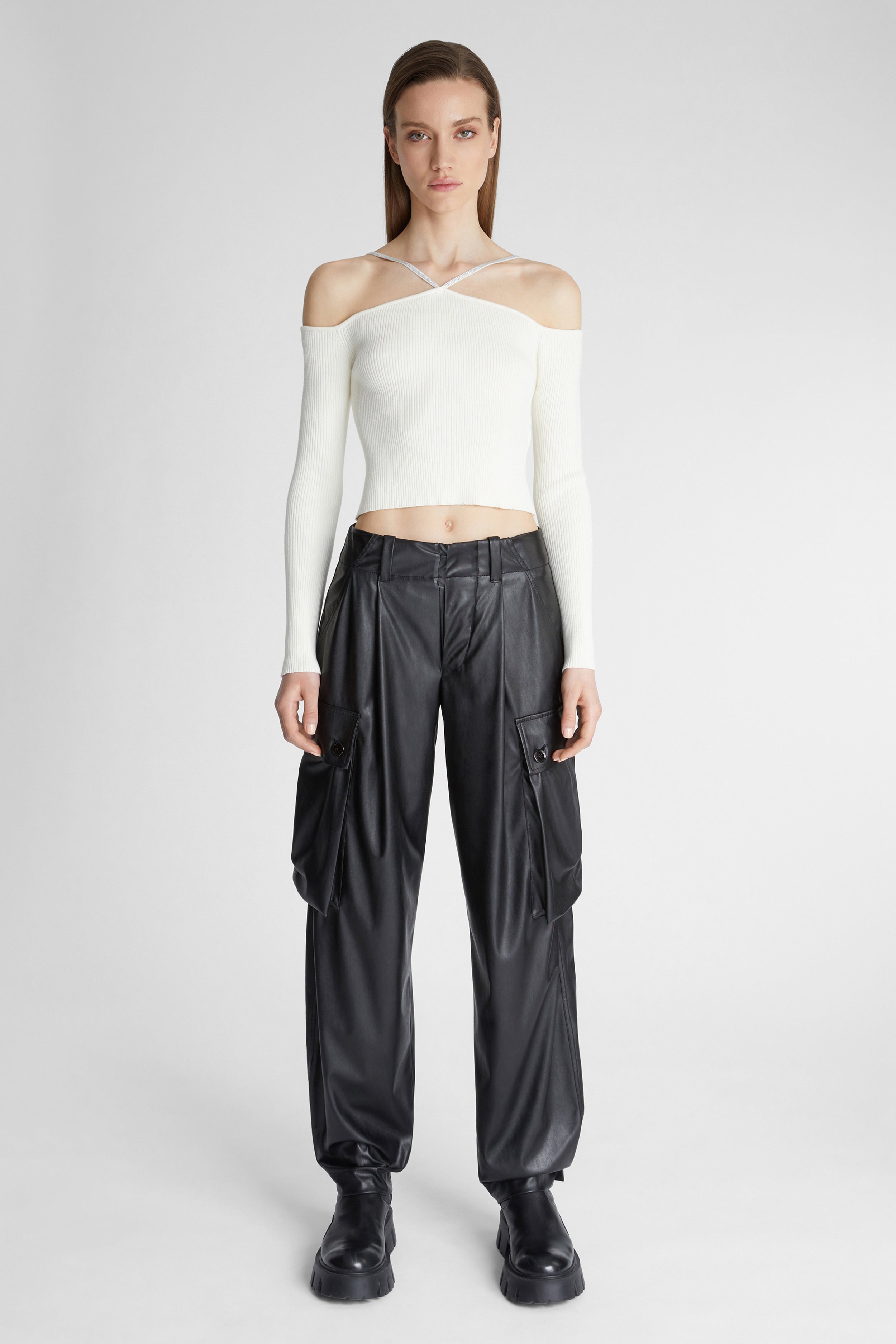 Rhinestone cut-out sweater