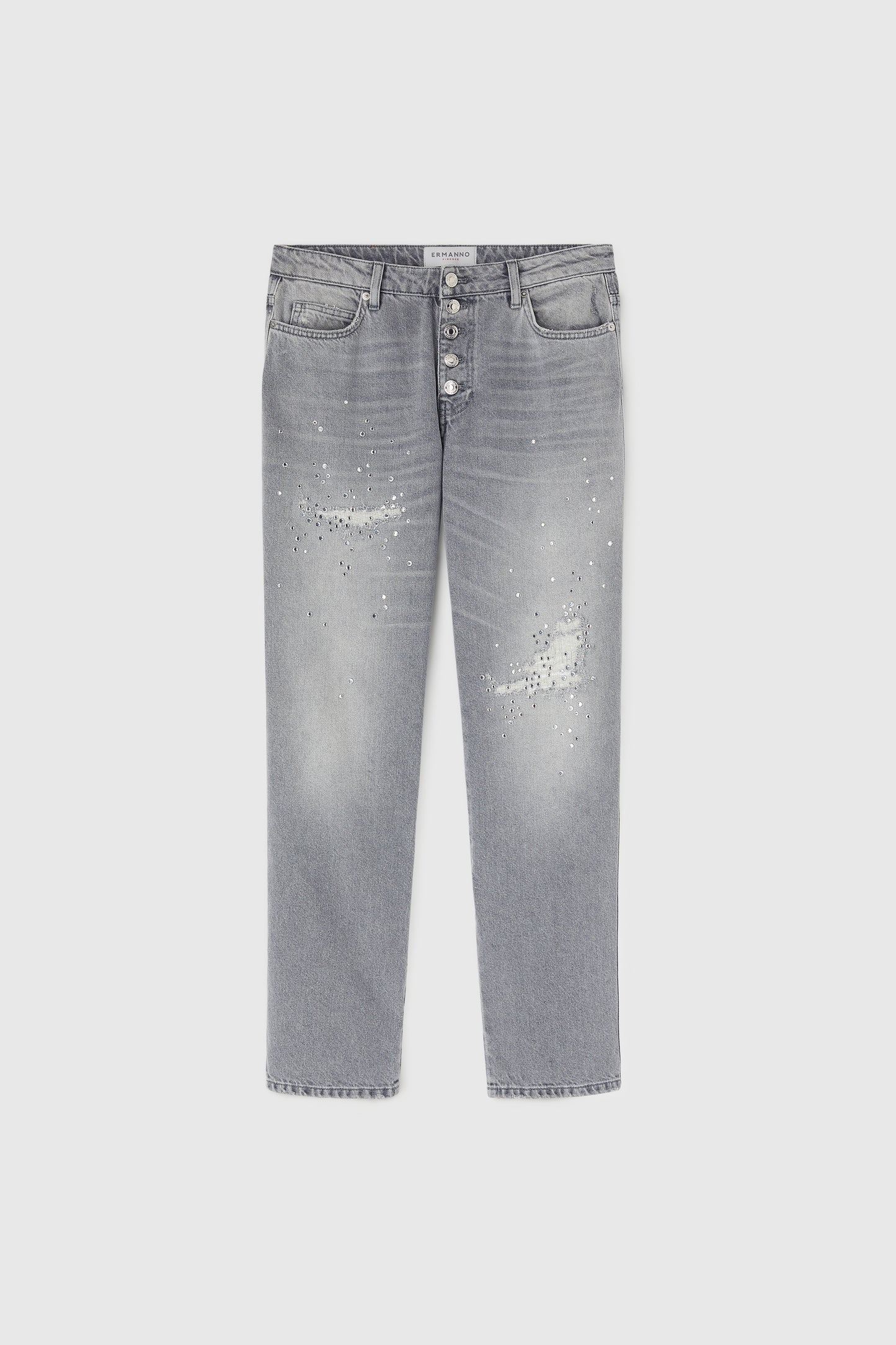 Crystal-adorned cotton jeans