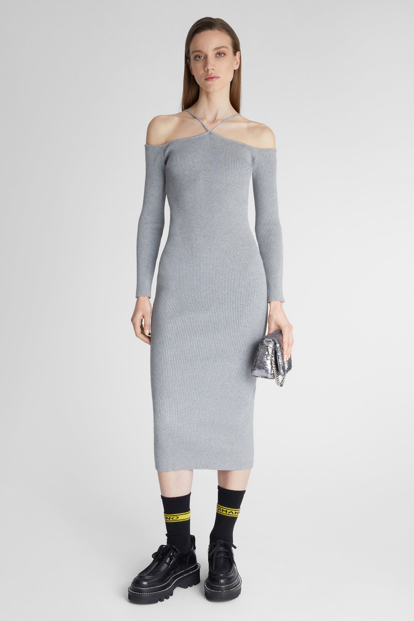 Knitted sheath dress with cut-out detail