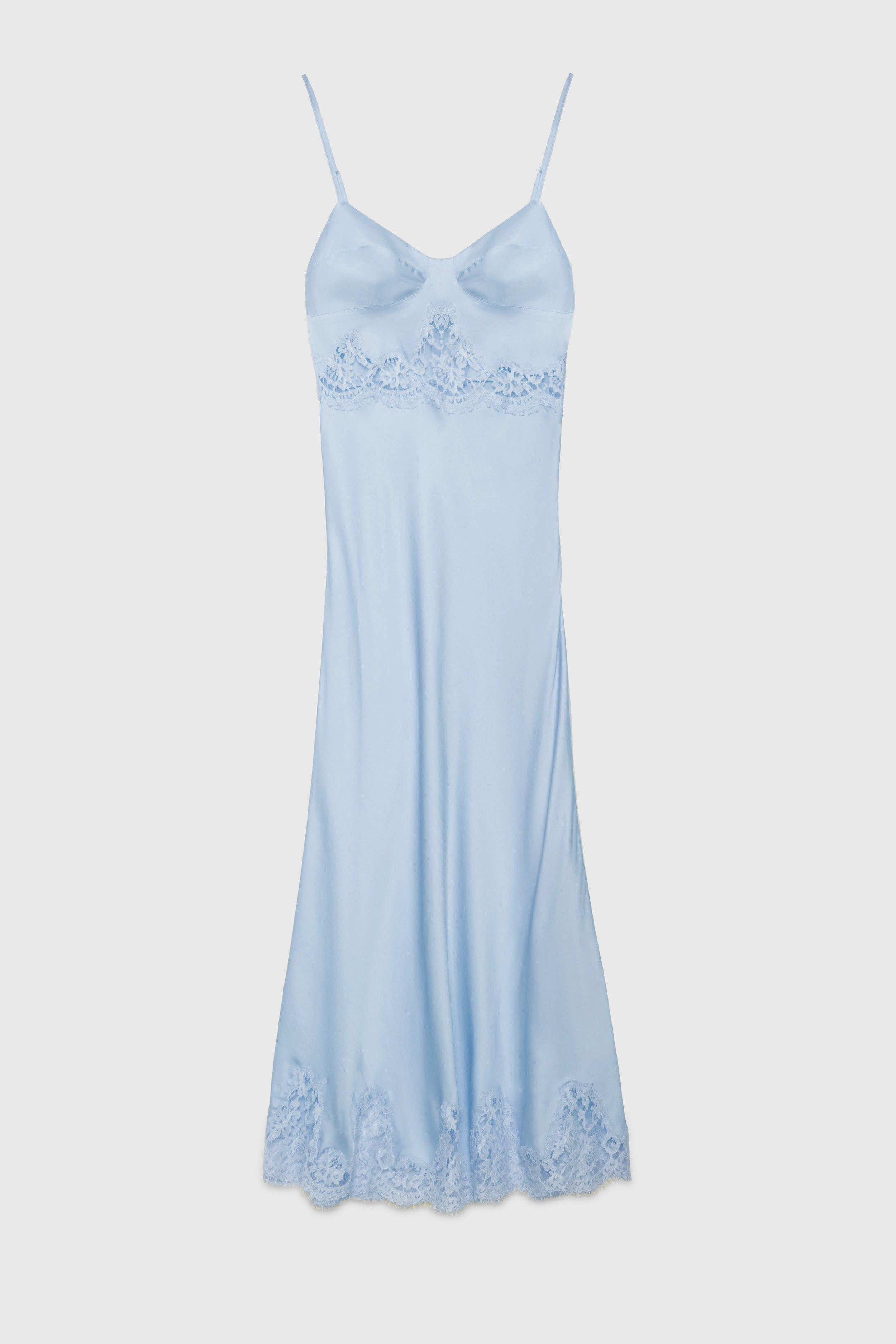 SATIN SLIP DRESS WITH LACE 40 / Black SATIN SLIP DRESS WITH LACE 40 / Black