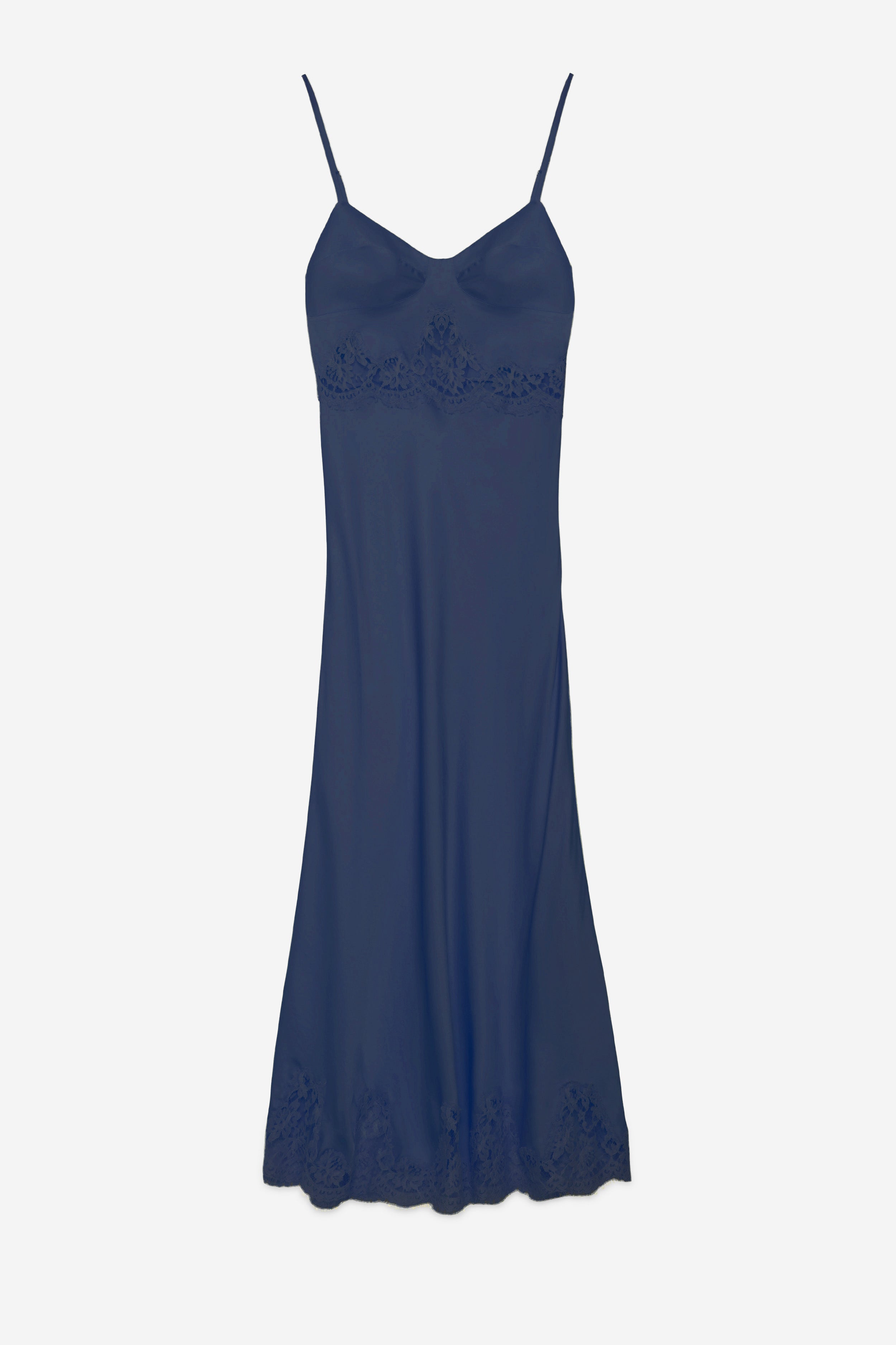 SATIN SLIP DRESS WITH LACE