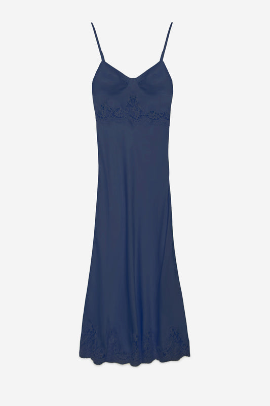 SATIN SLIP DRESS WITH LACE