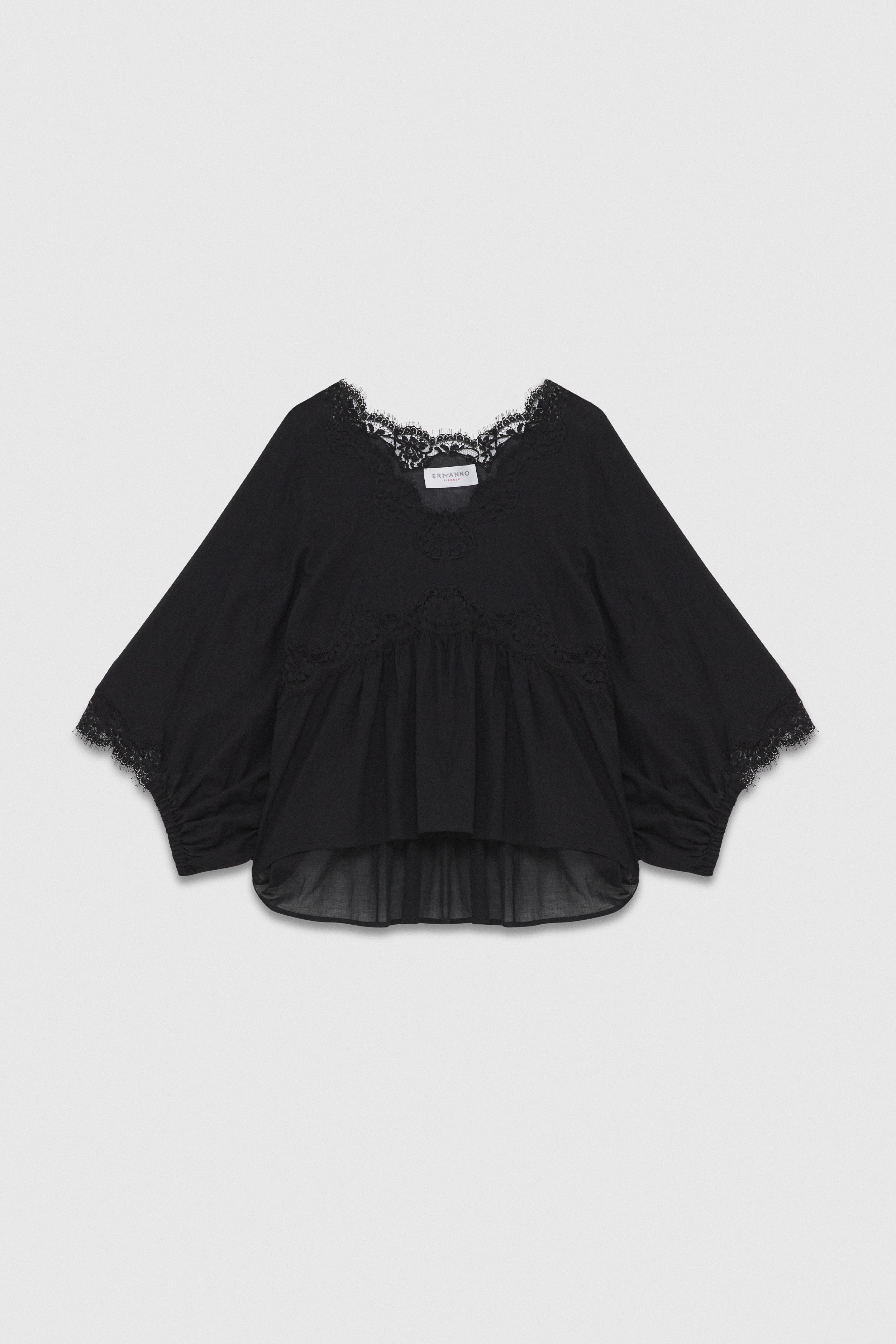 MUSLIN V-NECK BLOUSE WITH LACE