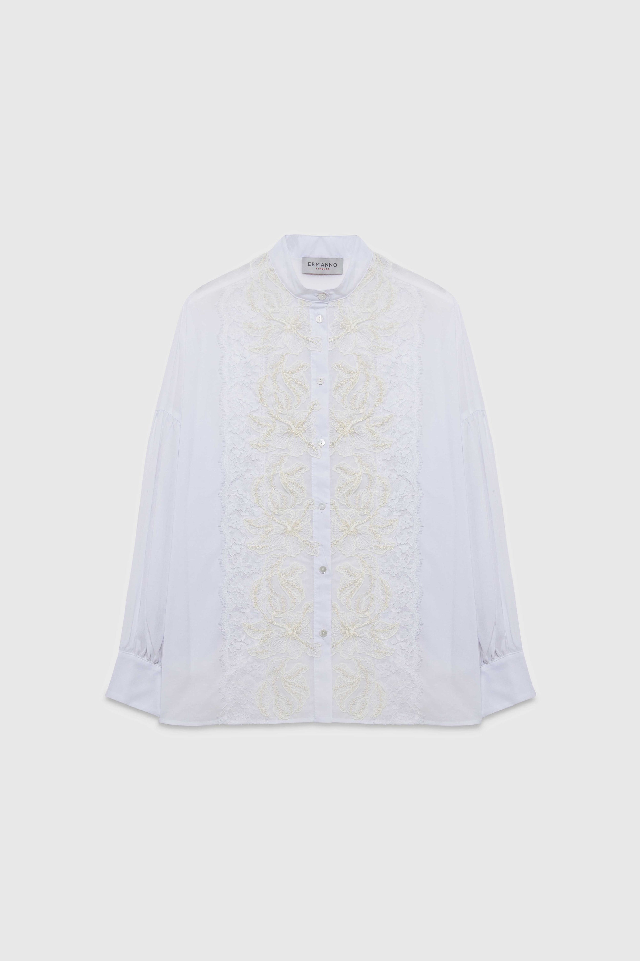 EMBROIDERED KOREAN SHIRT WITH LACE INSERT