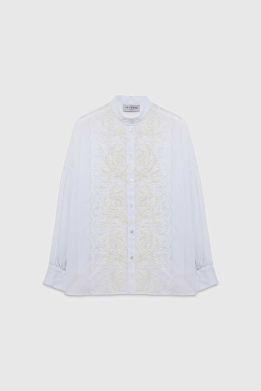 EMBROIDERED KOREAN SHIRT WITH LACE INSERT
