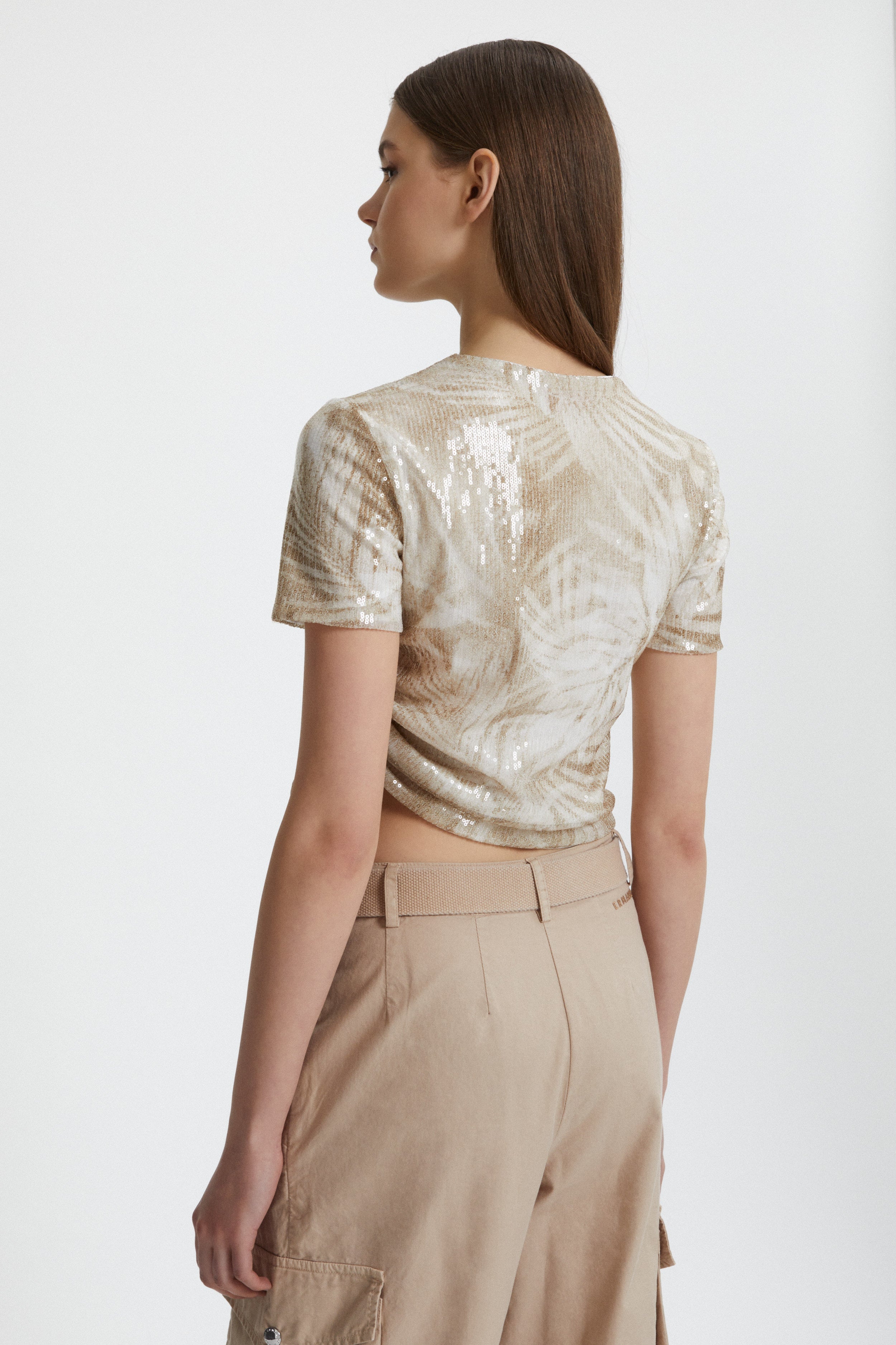 T-SHIRT DI PAILLETTES STAMPA FORESTA