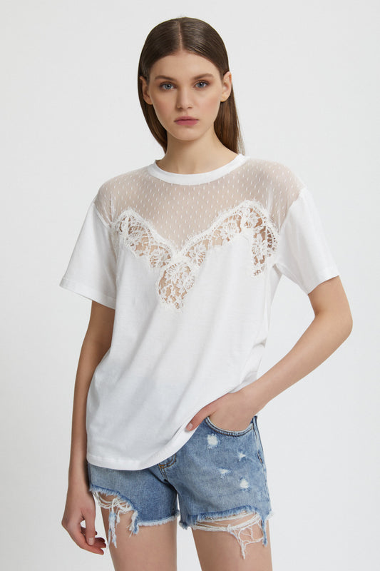 T-SHIRT WITH LACE INSERT