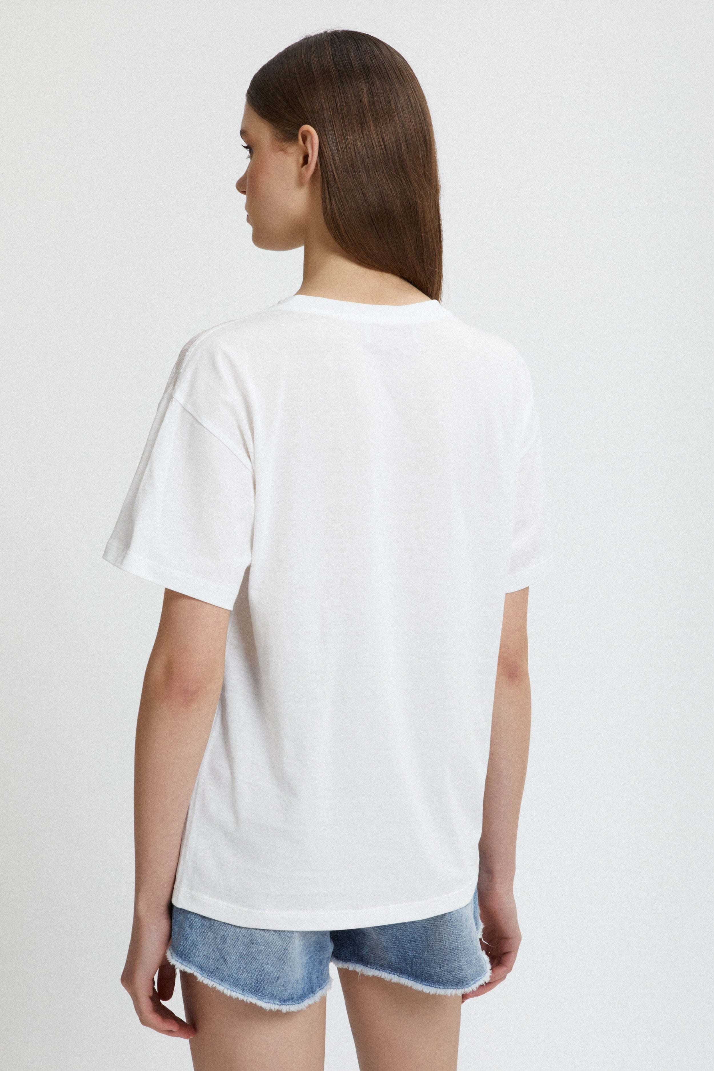 T-SHIRT EN JERSEY DE COTON AVEC INSERT DE DENTELLE