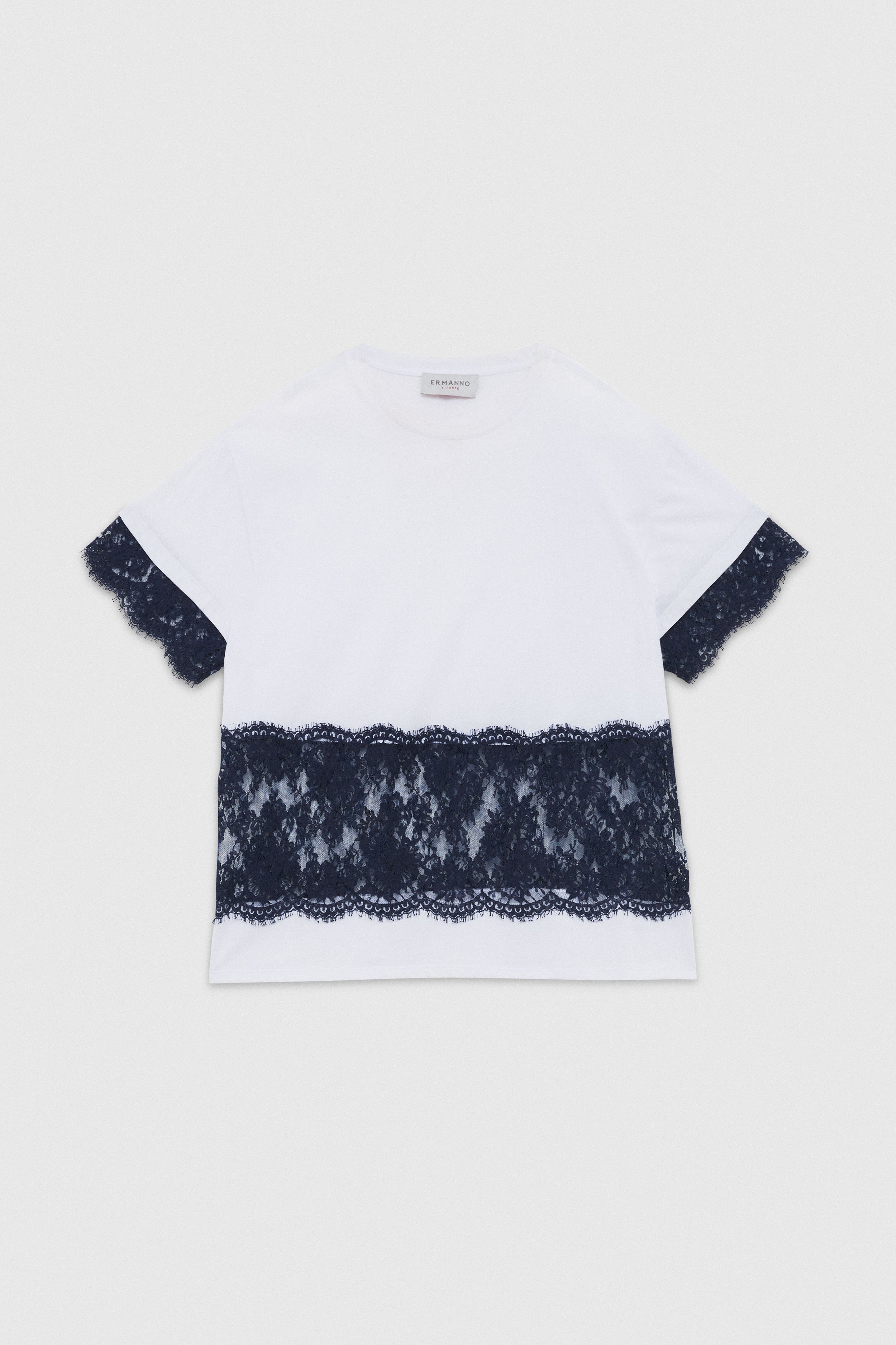 T-SHIRT EN JERSEY DE COTON AVEC DENTELLE VALENCIENNE