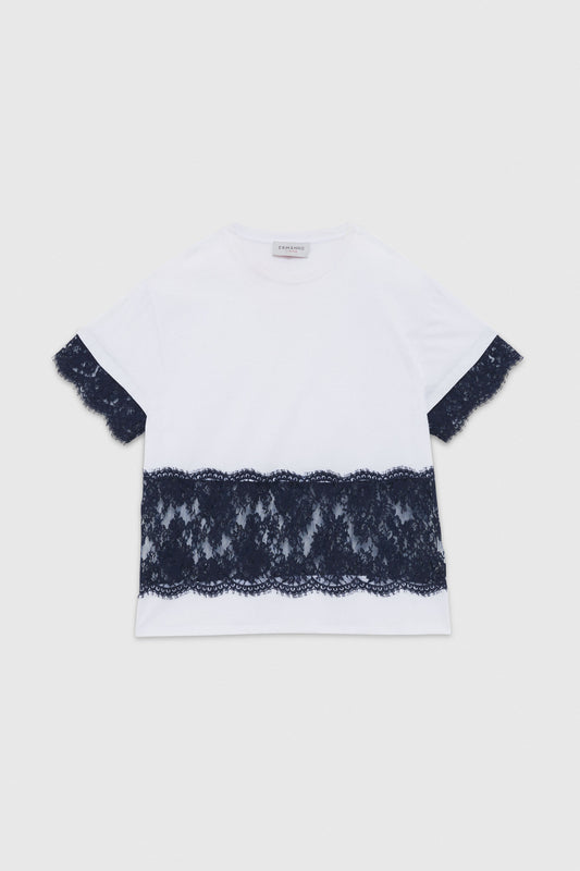 T-SHIRT WITH LACE VALENCIENNE INSERT