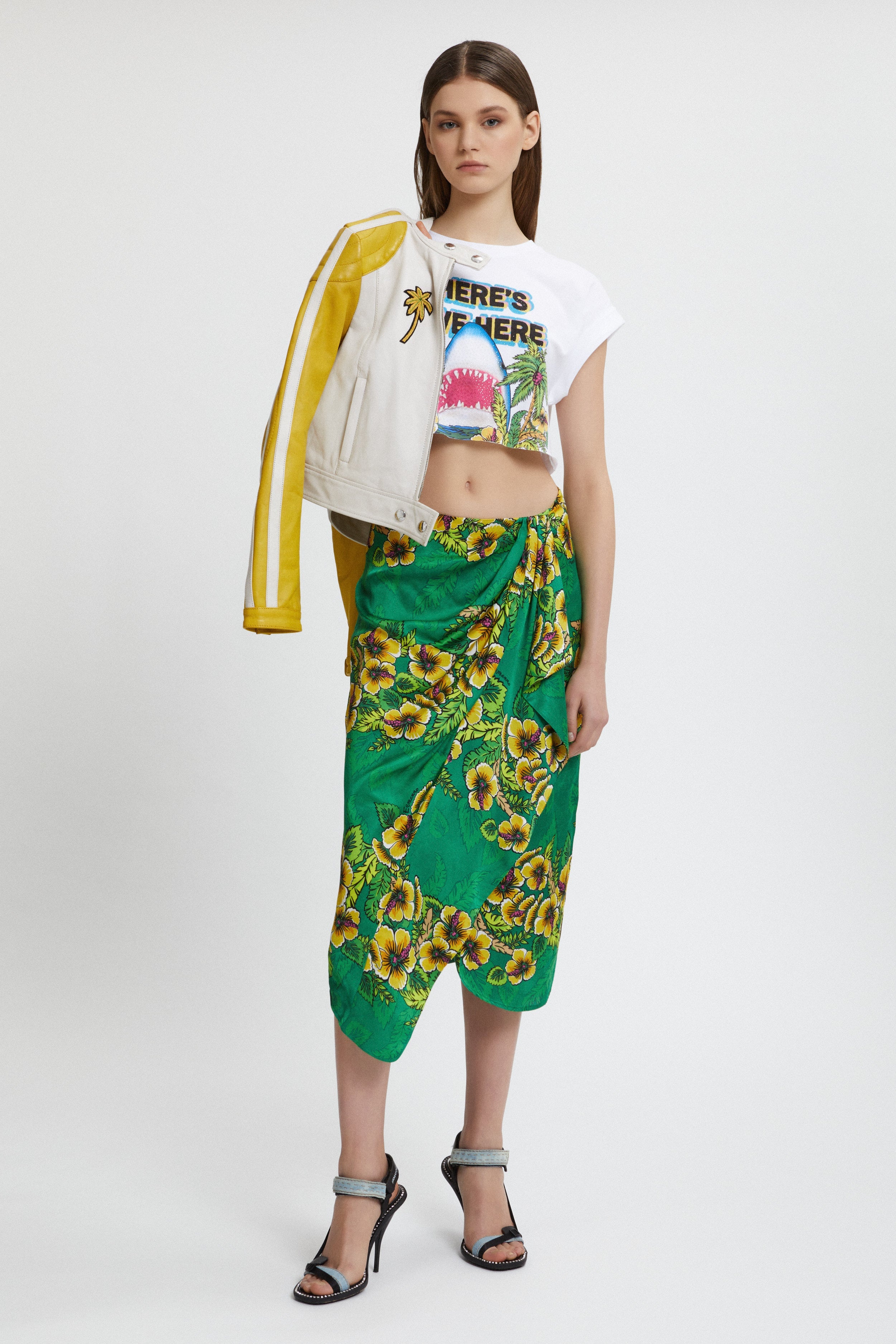 PRINTED CROP T-SHIRT WITH RHINESTONE