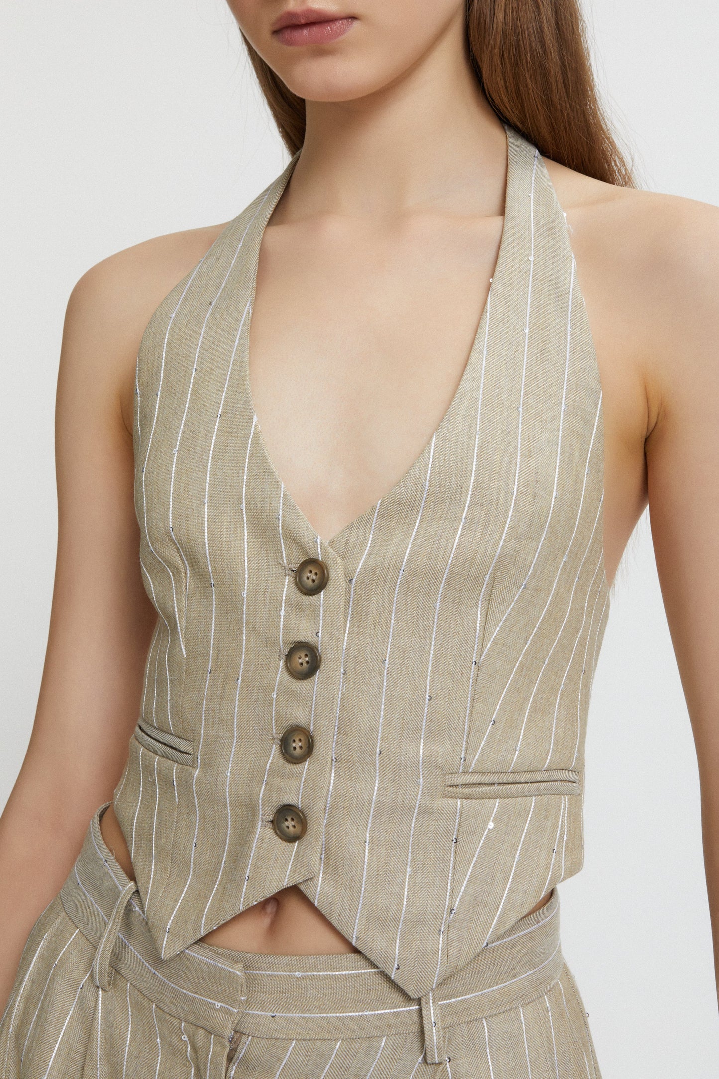 PRINSTRIPE WAISTCOAT WITH SEQUINS