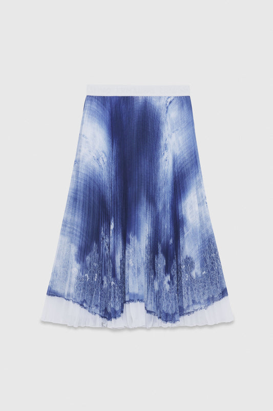DENIM PRINTED PLEATED SKIRT