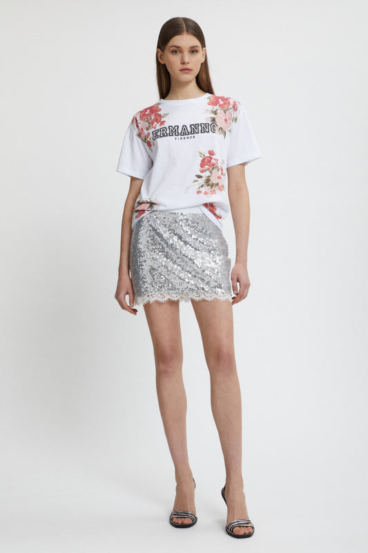 MINIGONNA IN PAILETTES ARGENTO