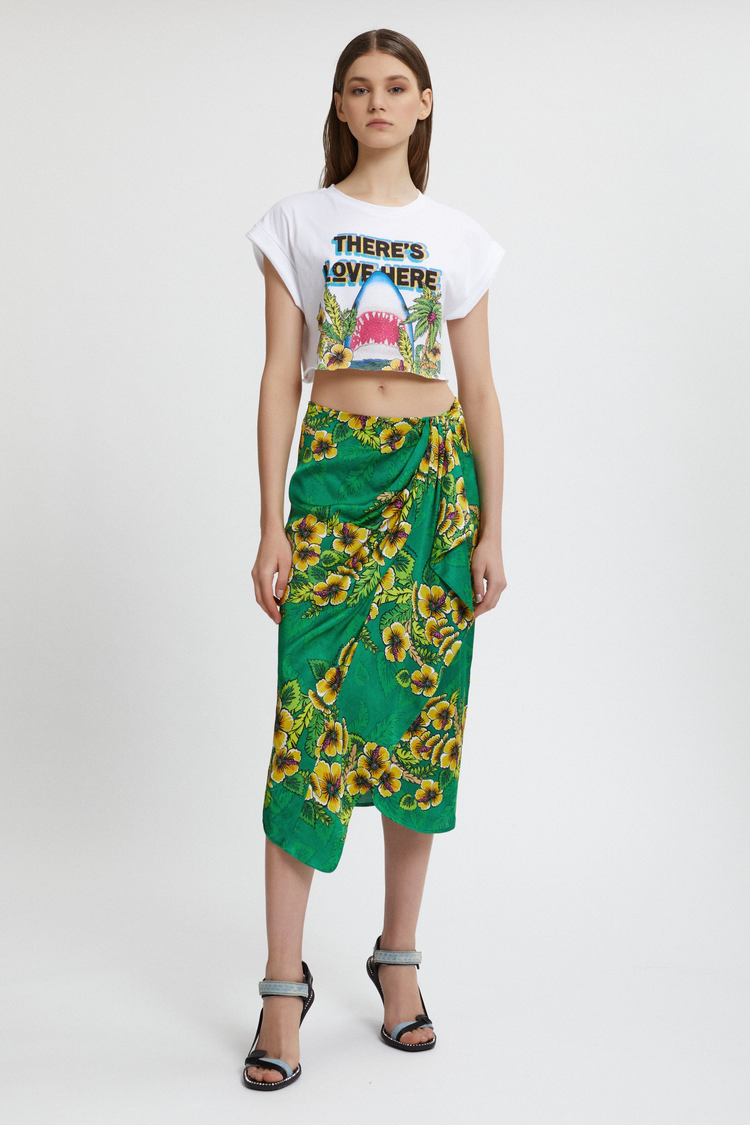FLORAL PRINTED PAREO SKIRT