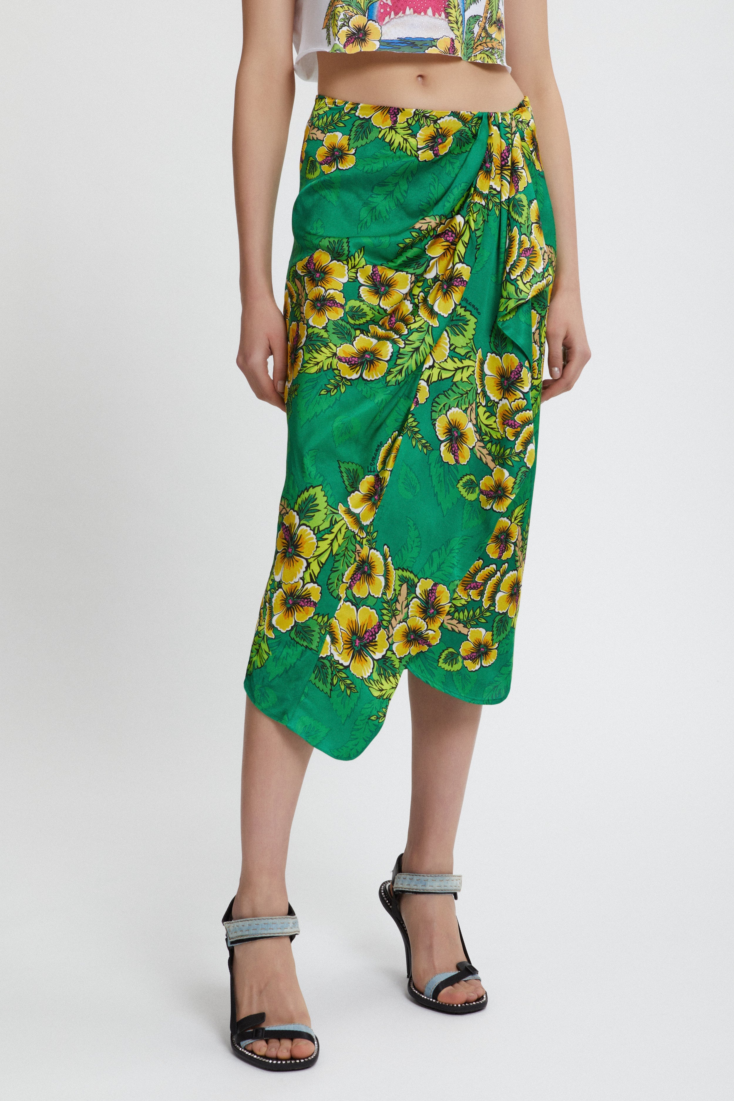 FLORAL PRINTED PAREO SKIRT