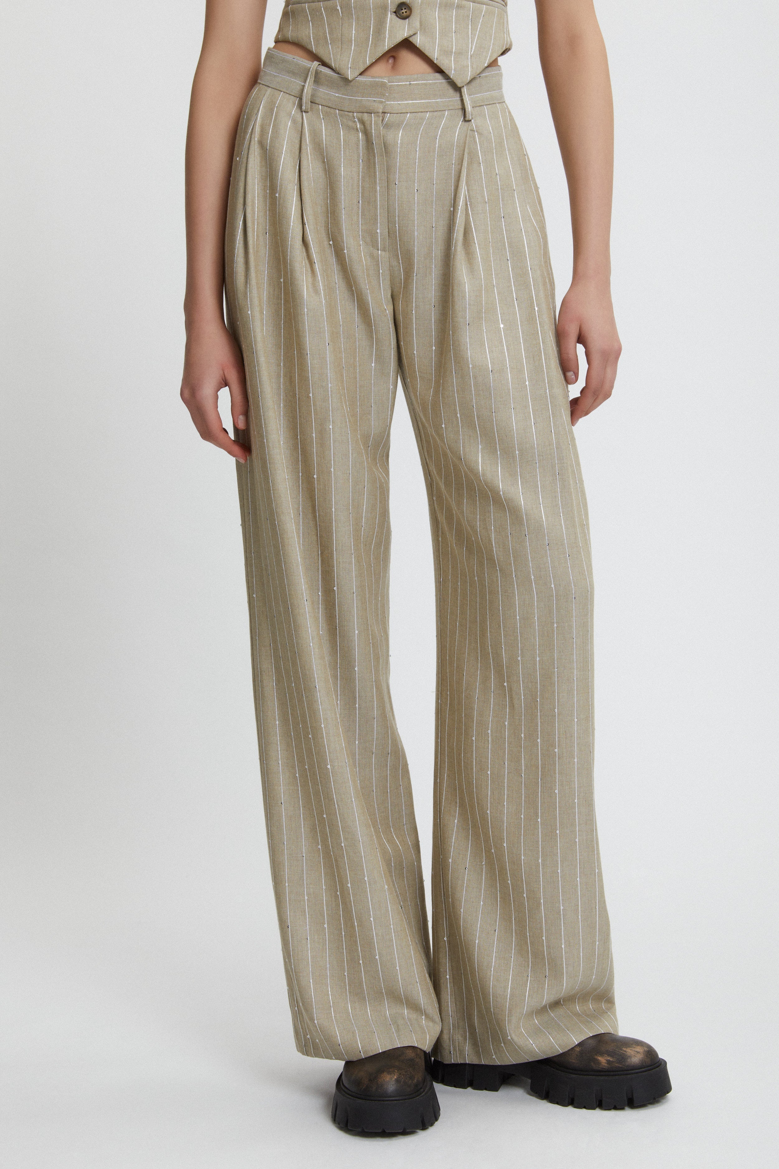 PINSTRIPE PANTS WITH SEQUINS